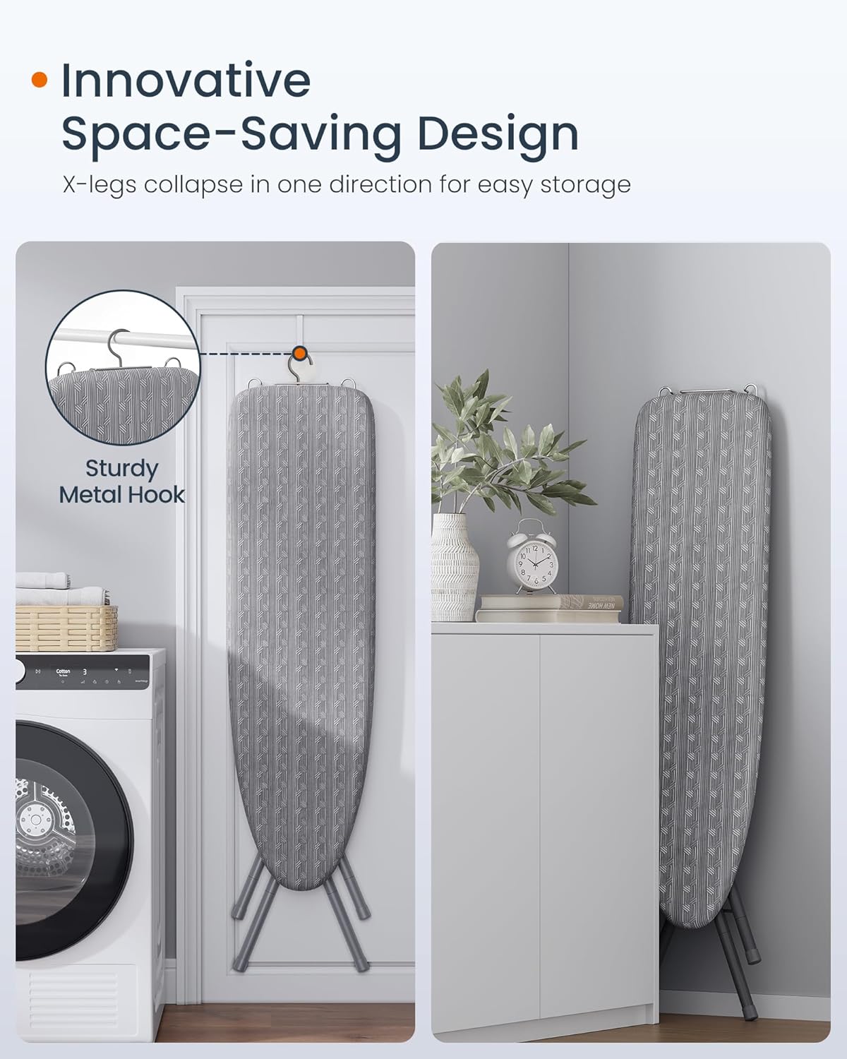 SONGMICS Ironing Board - Foldable & Height Adjustable Up to 35 Inches | 4-Layer Cover, Iron Rest & Hook, Dove Gray