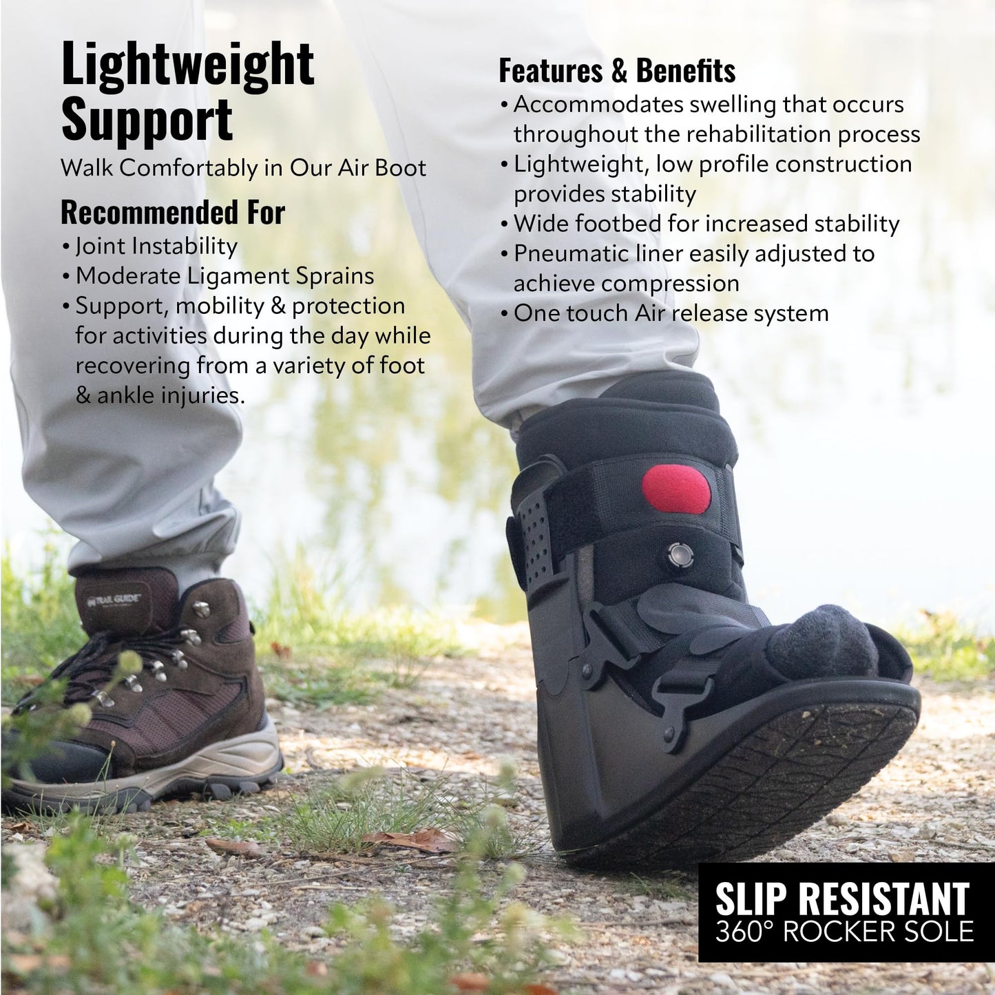 Braceapedia Rapid Recover Short Walking Boot, Fracture Boot, Medical Grade Fracture Foot & Ankle Support Brace Adjustable Air Pump, Sprain & Injury Recovery, Post Op Shoe, For Injured Foot, Large, Black