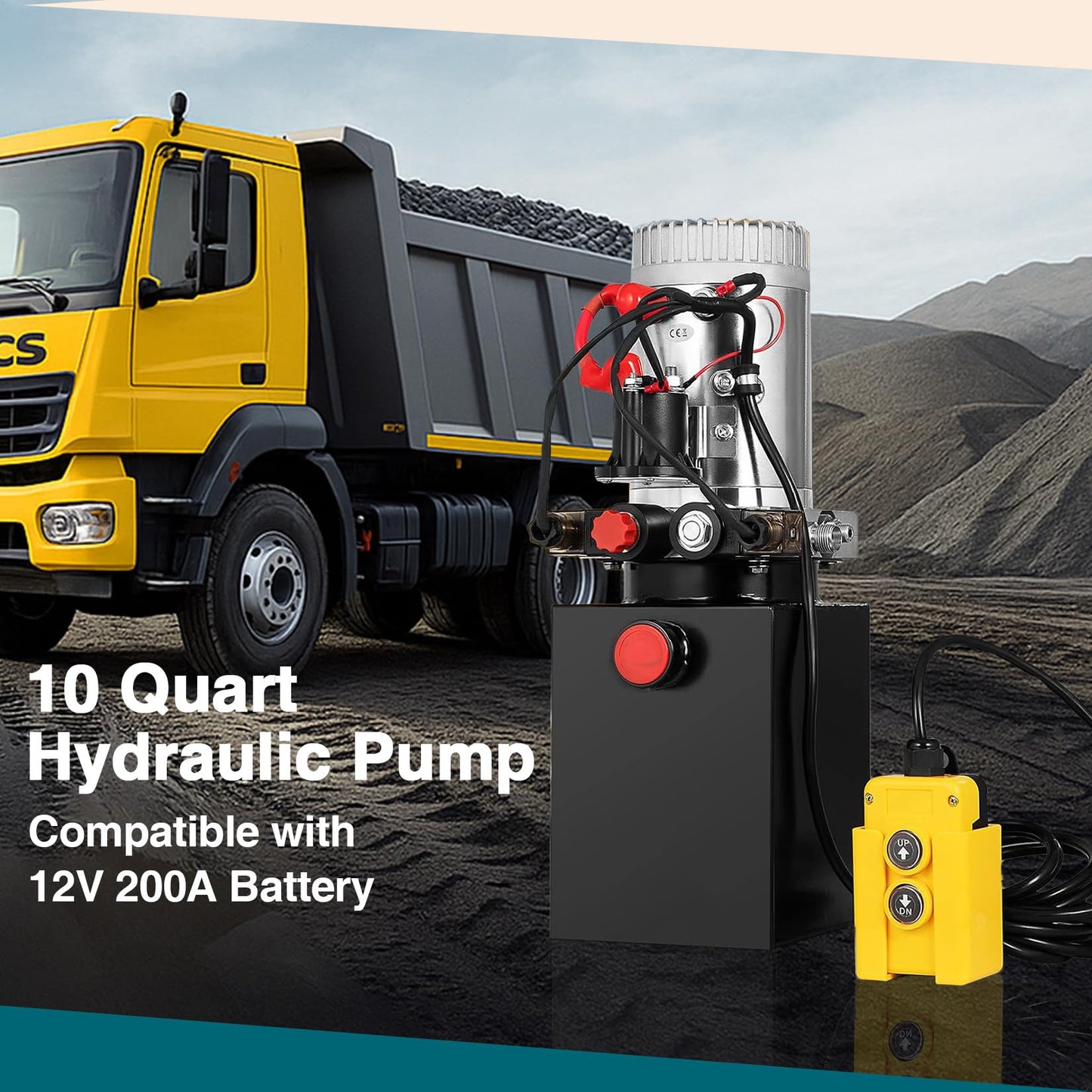 12V Double Acting Hydraulic Pump Power Unit, Heavy Duty Industrial Hydraulic Power Pack with 10 Quart Metal Reservoir, High Pressure DC Hydraulic Unit for Dump Trailers, Log Splitters, Lifts