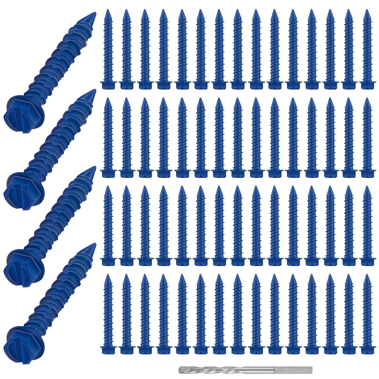 MorningRo 100 Qty 1/4" x 2-3/4" Hex Head Concrete Screws Anchor with Drill Bits Blue Slotted Hex Screws for Anchor Masonry, Block, Brick, Cement, Stucco, Diamond Point and Wood Fastening