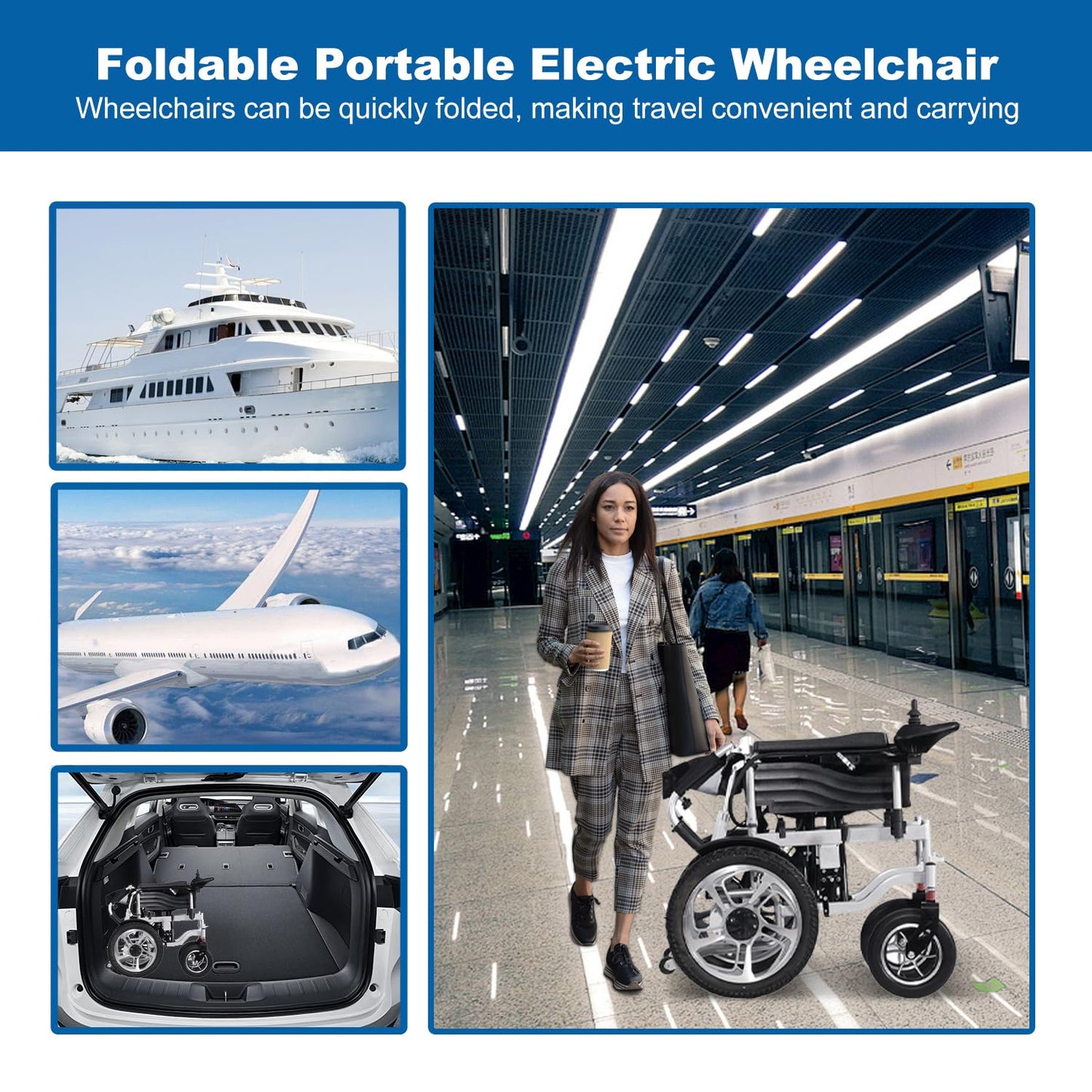 Reclining Foldable Electric Wheelchair for Adults,26 Miles Long Range Motorized Wheelchair for Seniors,Intelligent All Terrain Power Wheelchairs with Remote Control,Folding Compact Airline Approved