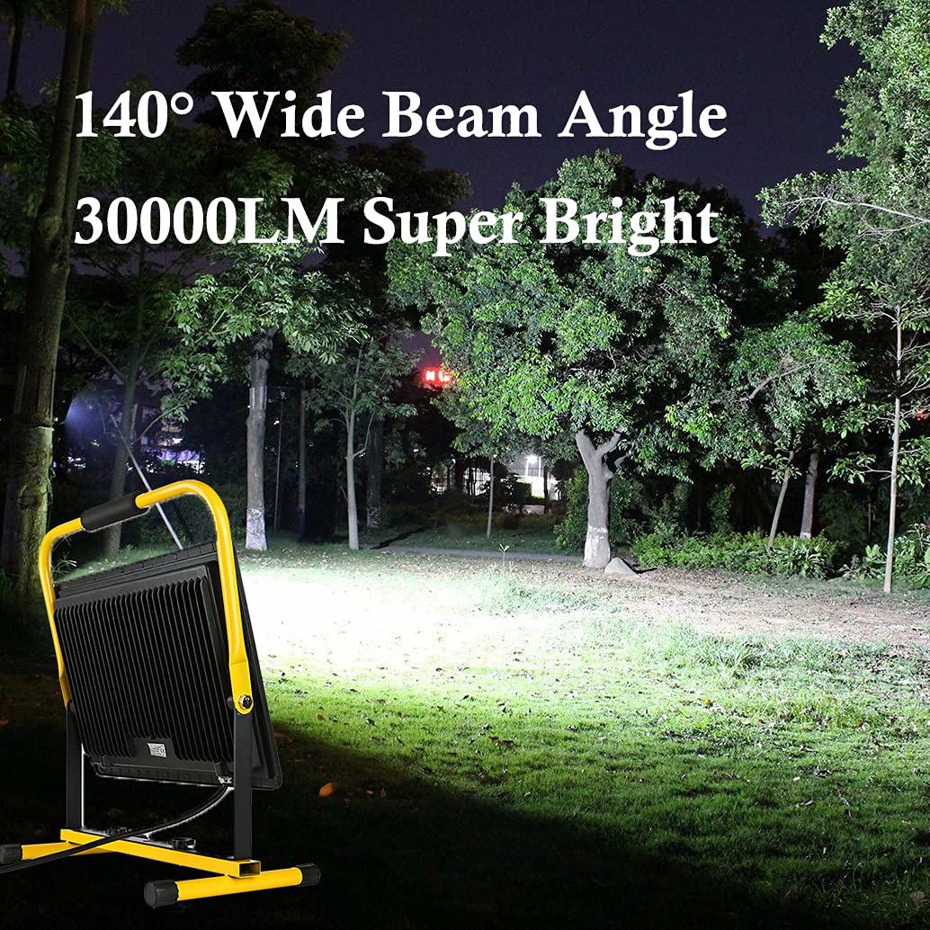 Gopretty 300W LED Work Light, 30000LM Super Bright Flood Light, IP66 Waterproof, 16ft/5m Cord with Plug & Switch, 6500K, Adjustable for Workshop, Garage, Construction Site
