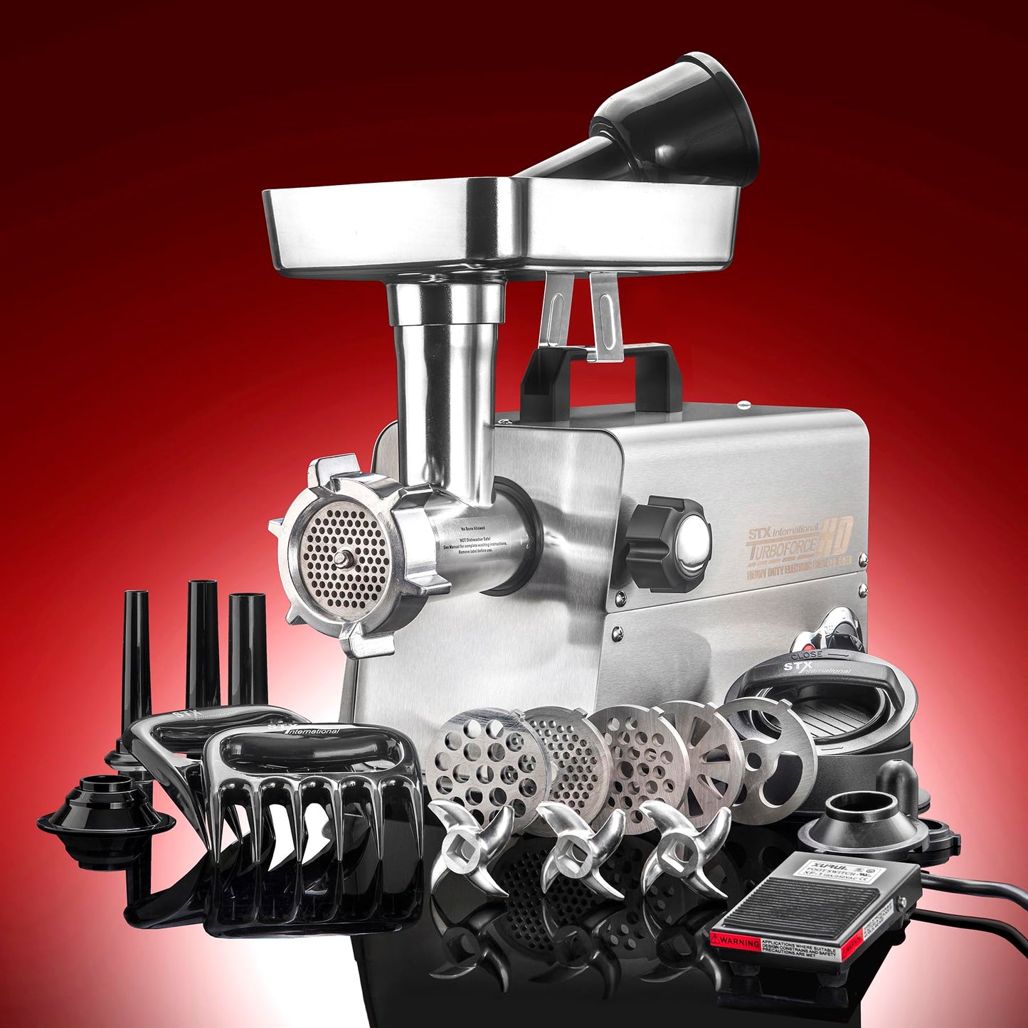 STX International Turboforce HD (Heavy Duty) 3500 Series 6-in-1 Electric Meat Grinder | Sausage Stuffer | Kubbe Maker | Foot Pedal | 5 Grinding Plates | Stainless Steel Blades & More Included