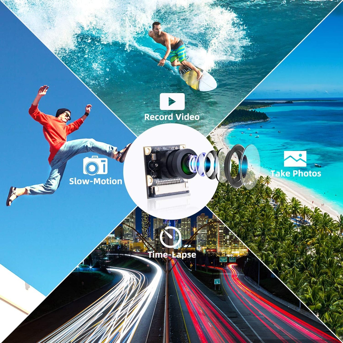Smraza 5 1080p OV5647 4 3 3 2 Camera Module Megapixels Sensor, Adjustable Focus Wide Angle Fish-Eye Lens Webcam