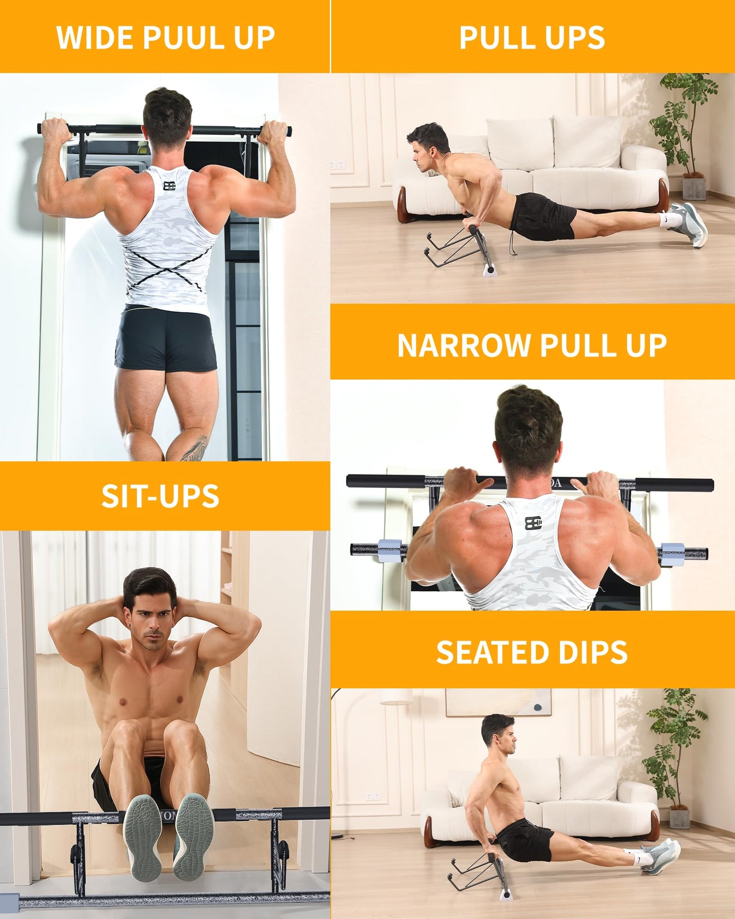 Pull Up Bar Doorway, No Screws Portable Chin-Up Bar Door Frame for Home Gym, Multi-grip Upper Body Exercise, Upgrade Folding Hooks for Almost All Doors