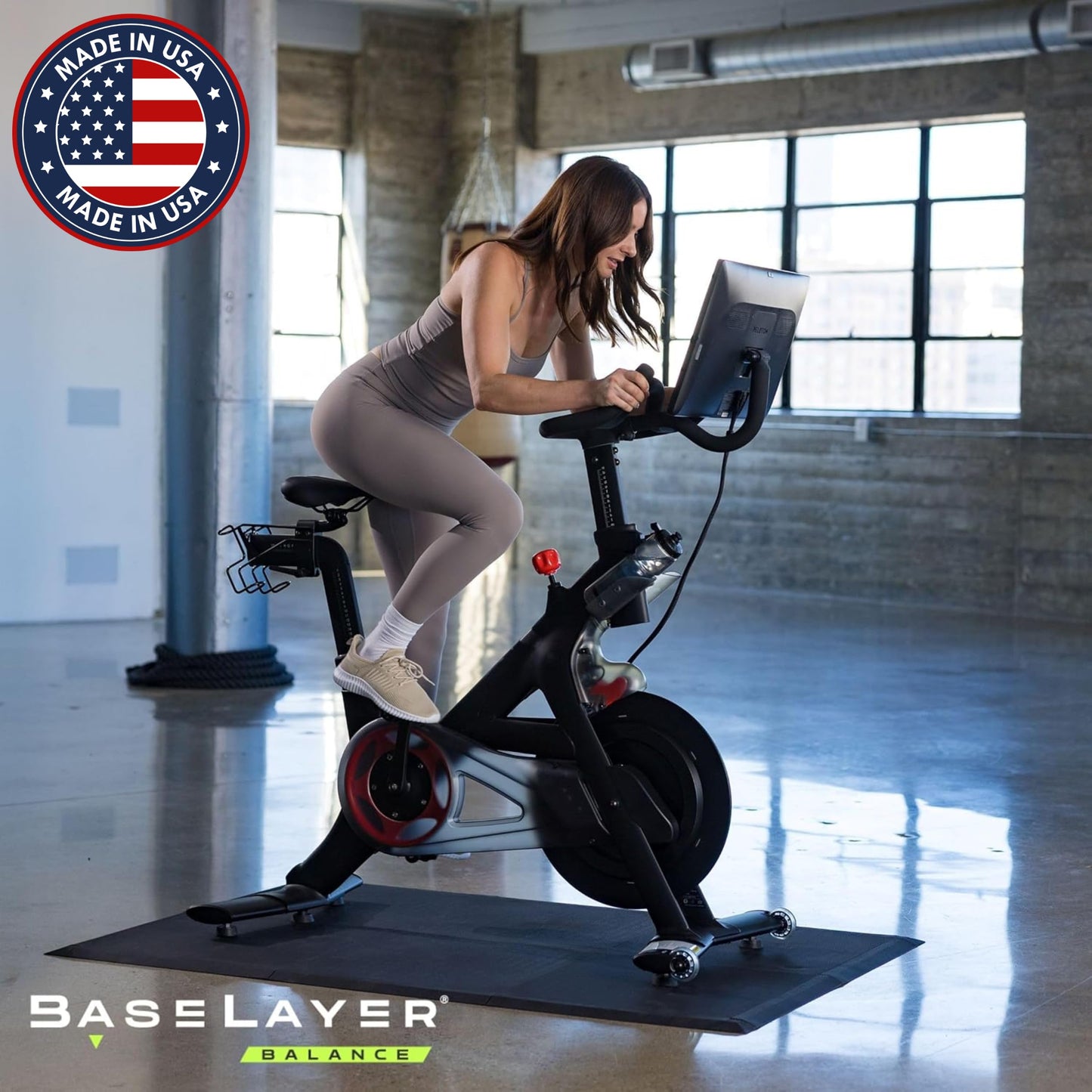 Baselayer Balance Series Interlocking Floor Tiles - Durable ½ in TPE (Rubber Like, NOT Foam, no Odor) - Gym Flooring for Cardio Equipment & Gymnastics - Black, 15 SqFt (6 Pack) - Made in USA