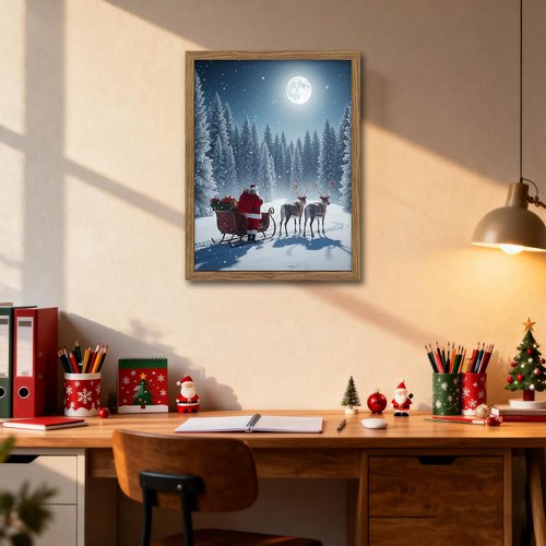 Framed Christmas Wall Decor - Santa Claus Canvas Print with Winter Scene | 16x24in