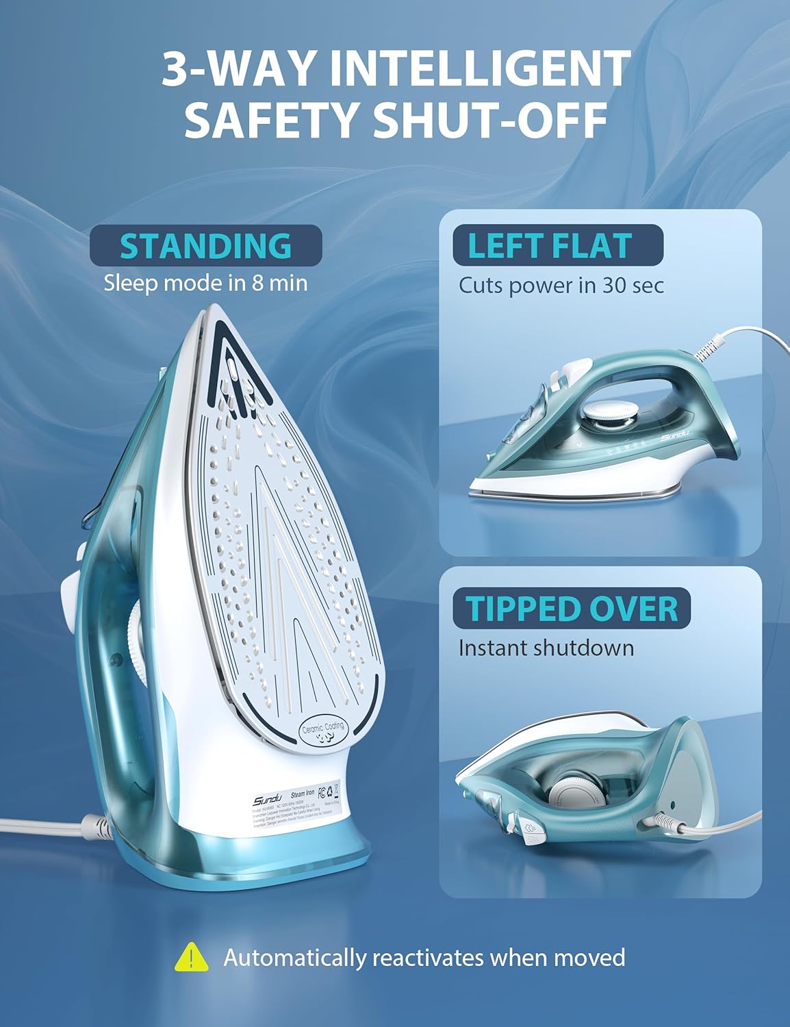 Skiennix Steam Iron - 1500W Ceramic Soleplate, Rapid Heating, Self-Cleaning | Green, 11.84oz Tank