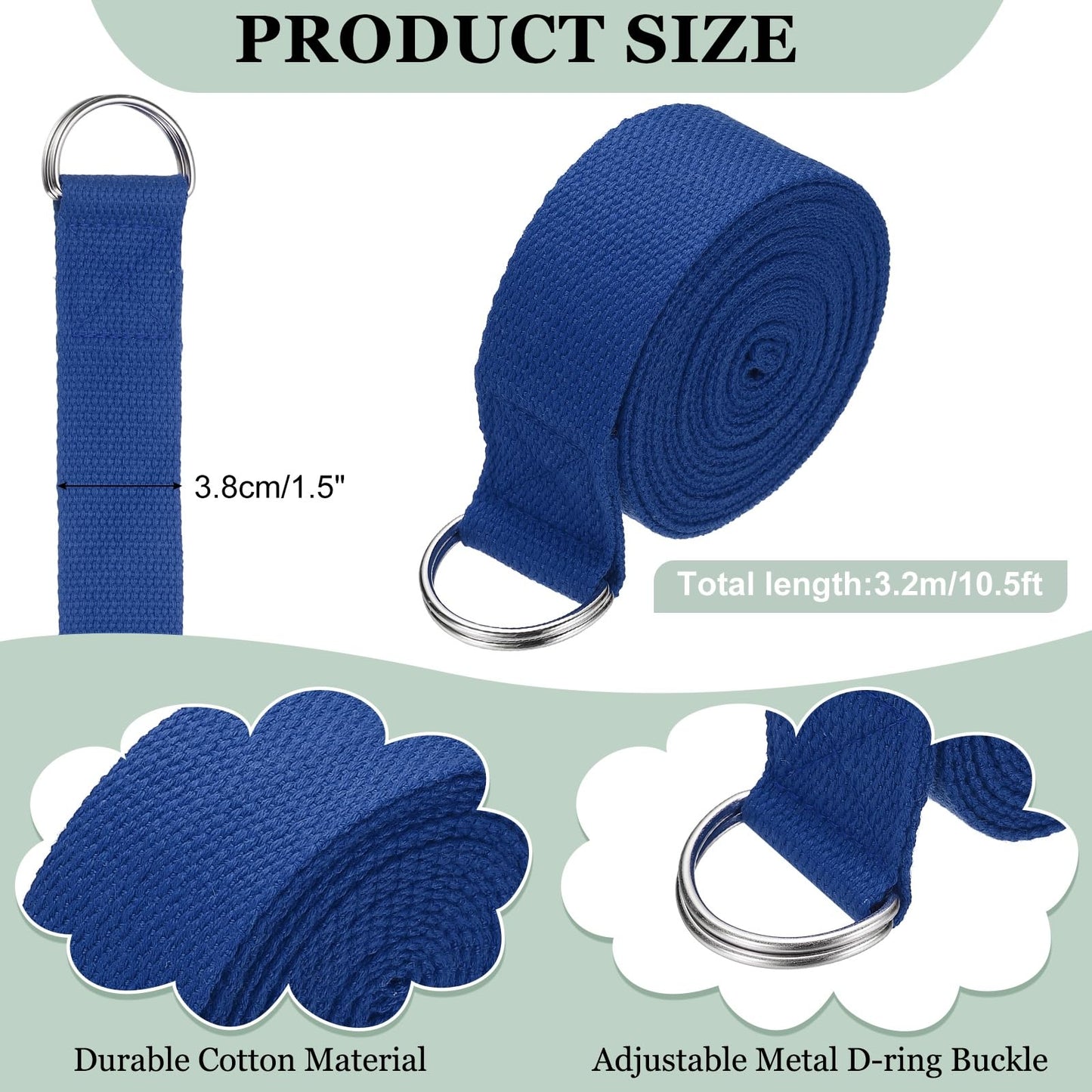 YELARXI Yoga Strap for Stretching, Athletic Stretch Band 10.5ft & Blue with Adjustable Metal D Ring Buckle Yoga Bands - Fitting for (Pilates/Physical Fitness/Gym Workout Dance)