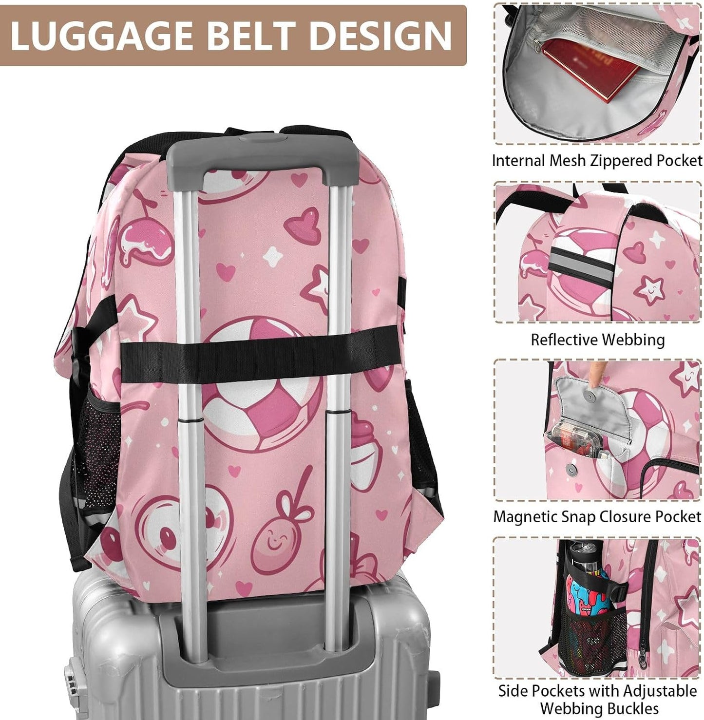 Bolaz Backpack 14 Inch Football Ice Cream Cherry Star Heart Pattern Travel Laptop Computer Bag Sturdy School Bag