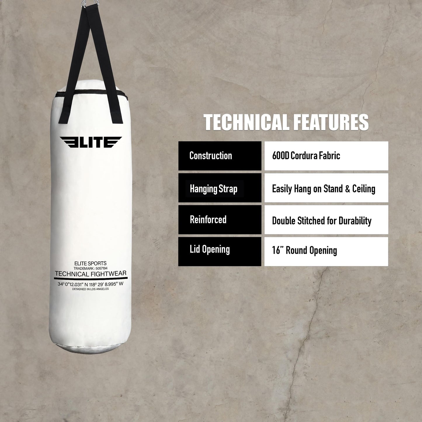 Elite Sports Boxing Bag 4 FT – Heavy Duty Canvas Punching Bag with Straps for Boxing, Training, MMA, Muay Thai, Kickboxing, Martial Arts & Fitness – UNFILLED Heavy Bag