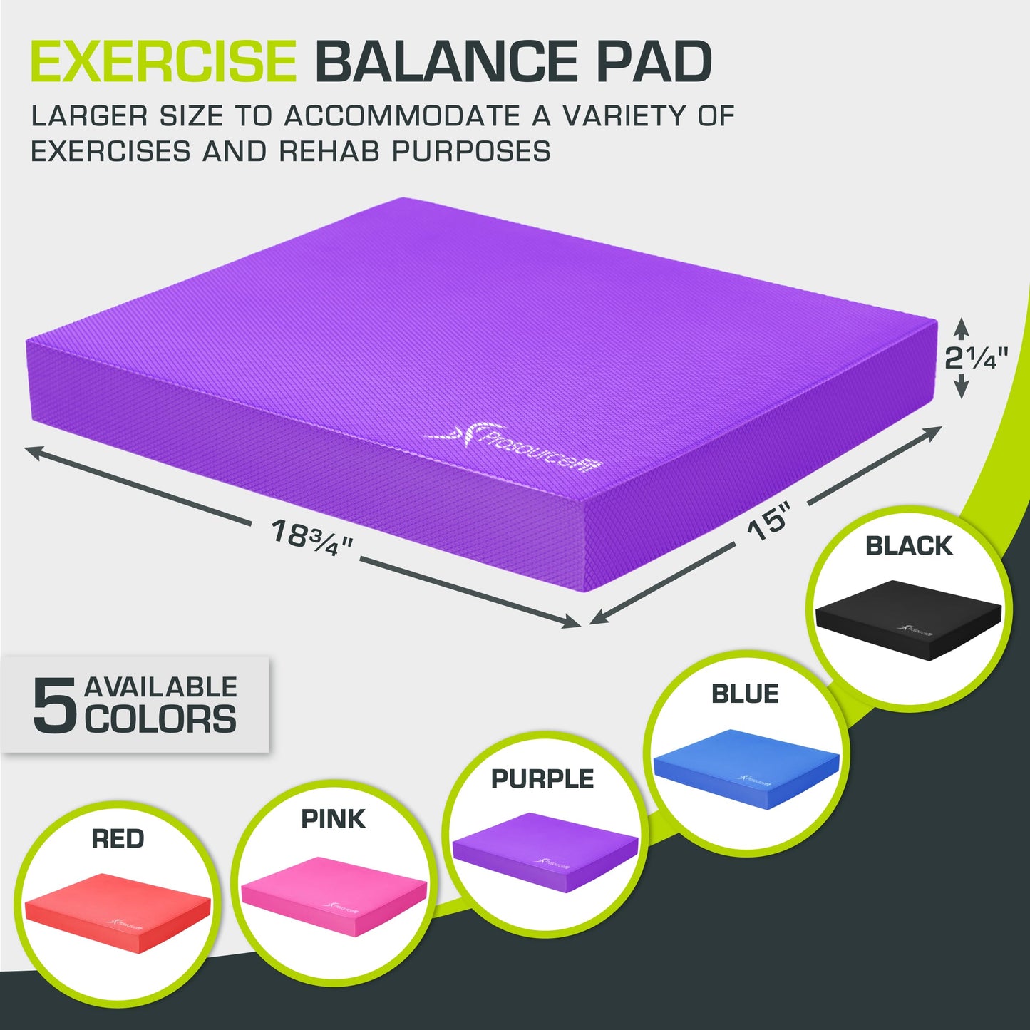 ProsourceFit Exercise Balance Pad – Large Cushioned Non-Slip Foam Mat & Knee Pad for Fitness, Stability Training, Physical Therapy, Yoga 15"x19", Purple