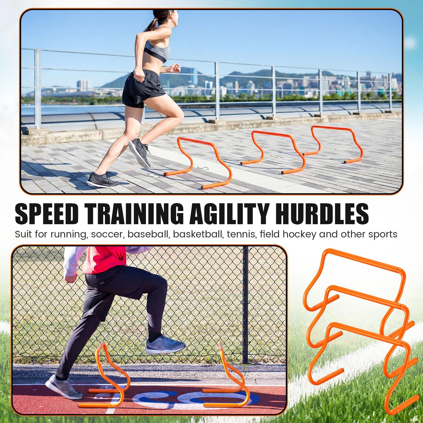 Seenelling 16 Pcs 12" Speed Agility Training Hurdles Large Size Detachable Agility Hurdles Training Equipment Set for Athletes Soccer Basketball(Orange)