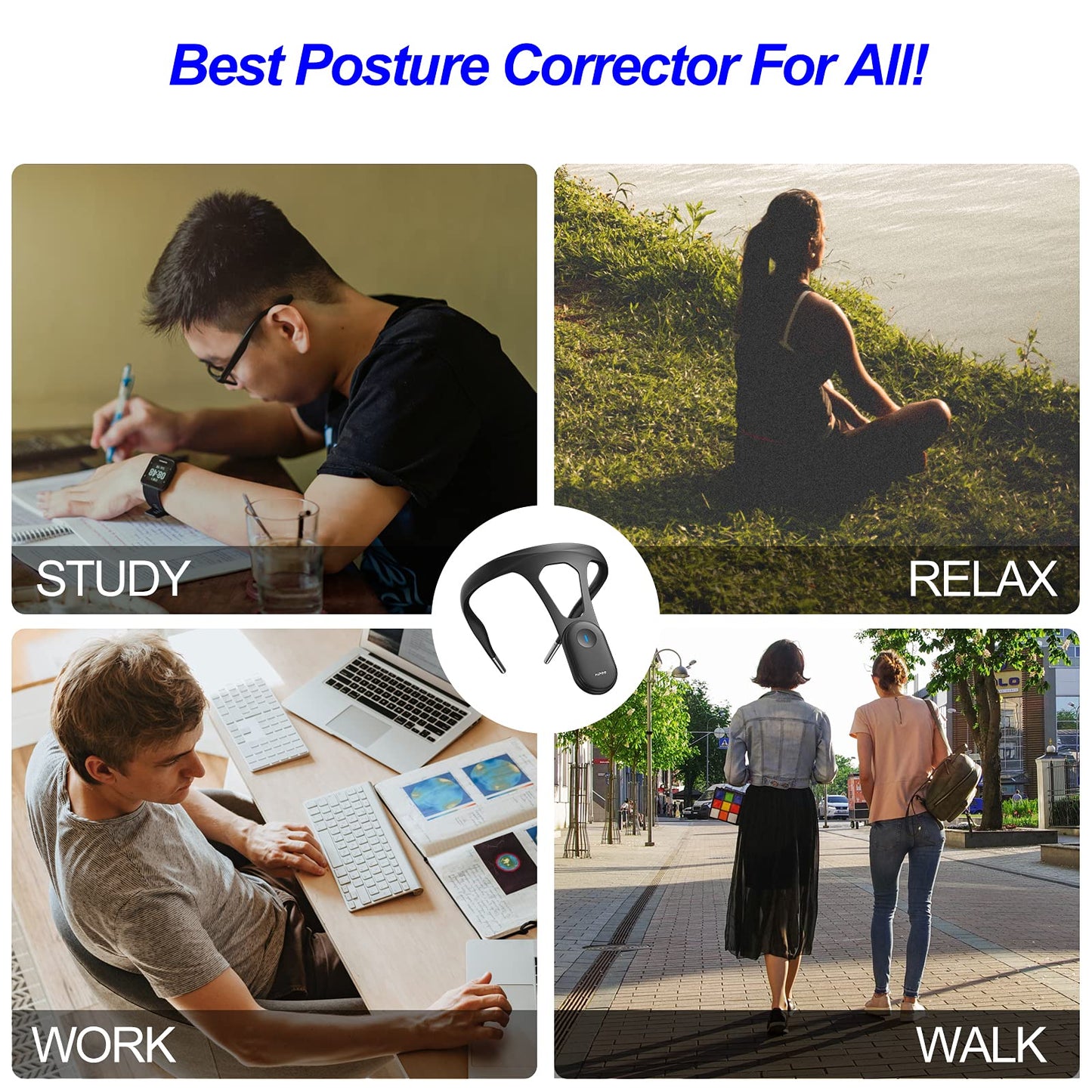 hipee P1 Smart Posture Trainer & Corrector, Control with App, Check Posture in Real Time, Strapless, Boost Health & Temperament (Black)