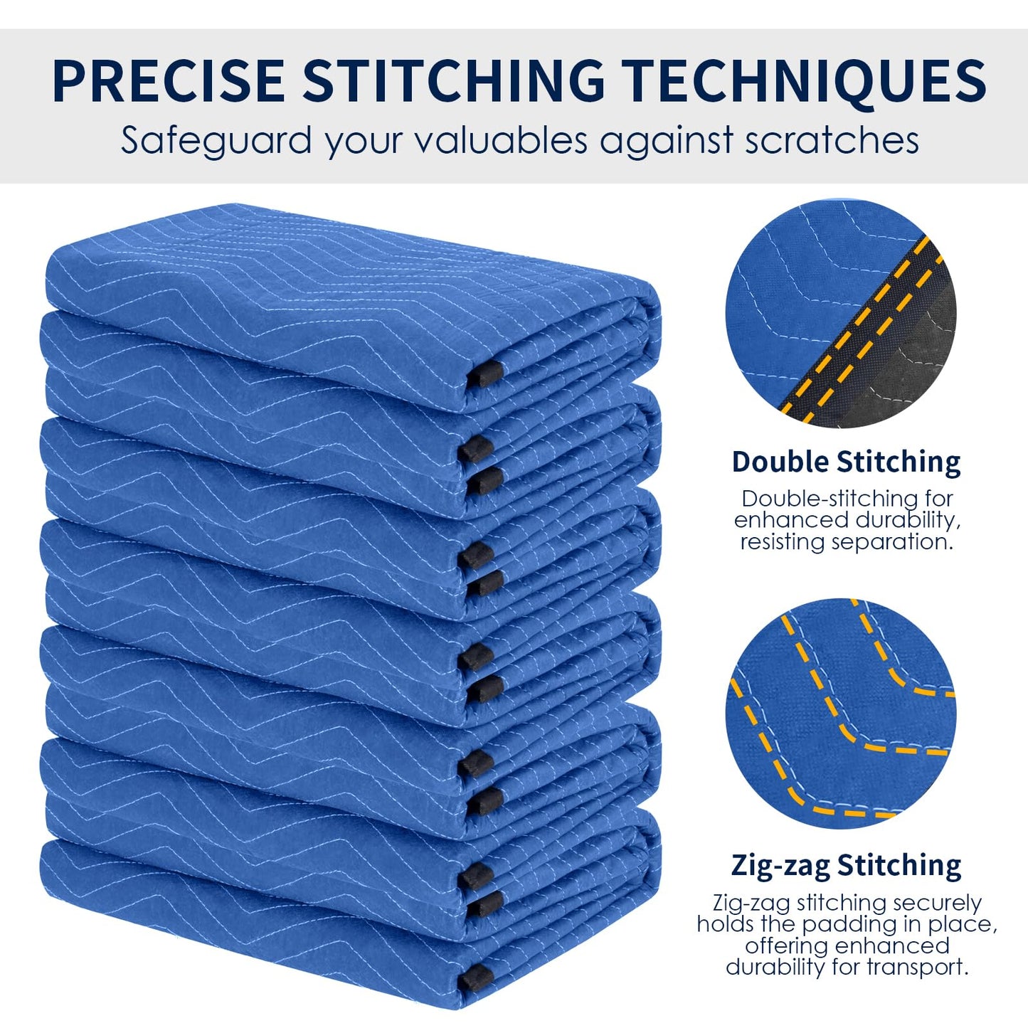 Moving Blankets 12 Packs, Extra Large 80"x72" Furniture Moving Pads, Reusable Packing Blankets, Professional Quilted Furniture Shipping & Storage Pads for Couch Desk Cabinet Appliances, Blue and Black