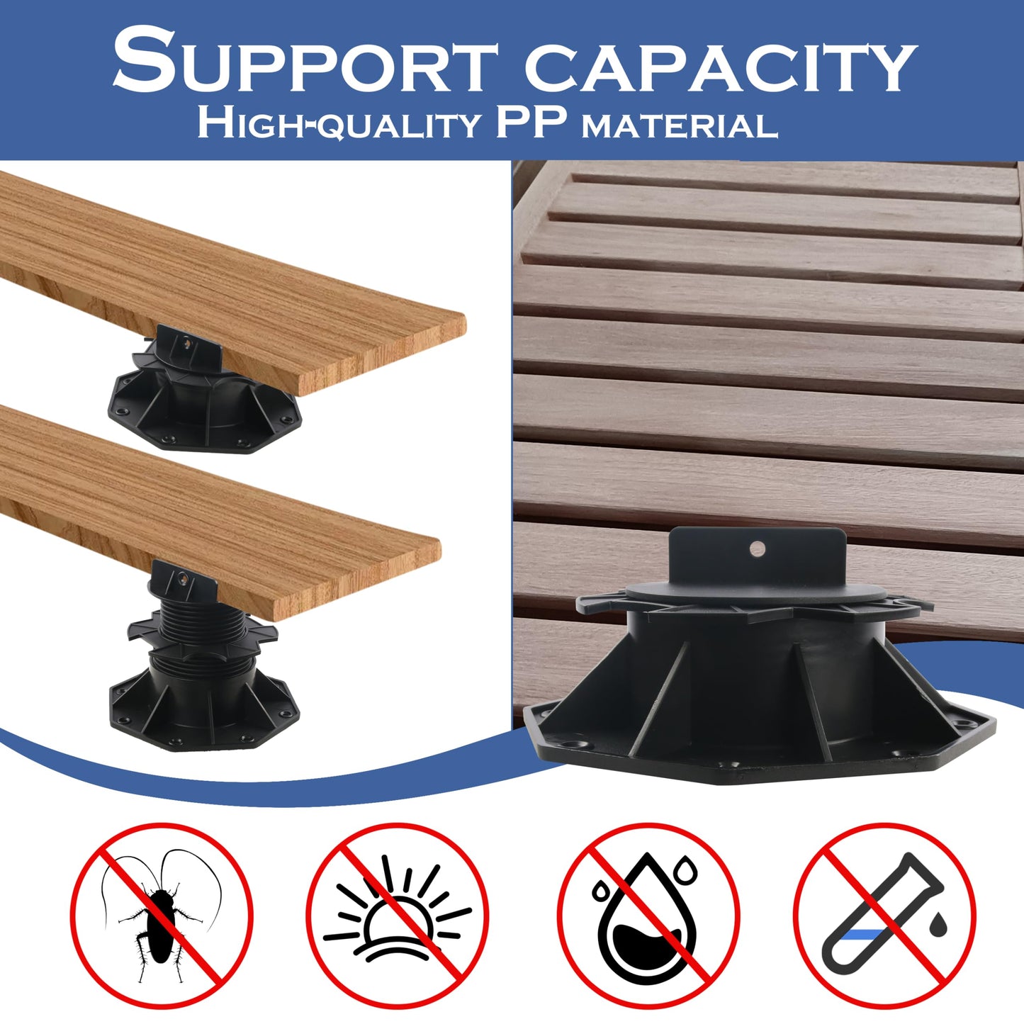Goldshire 10 Pack Adjustable Deck Support Pedestal, Plastic Adjustable Deck Foundation Base, Support for Floating Deck Platform Deck Floor Height Adjustment Raising from 2-3/8" to 5-1/2"