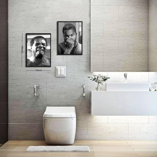 Funny Bathroom Canvas Wall Art Set by [Brand Name] - Vintage Comedy Movie Posters | Black Floating Frame, 12x16 in