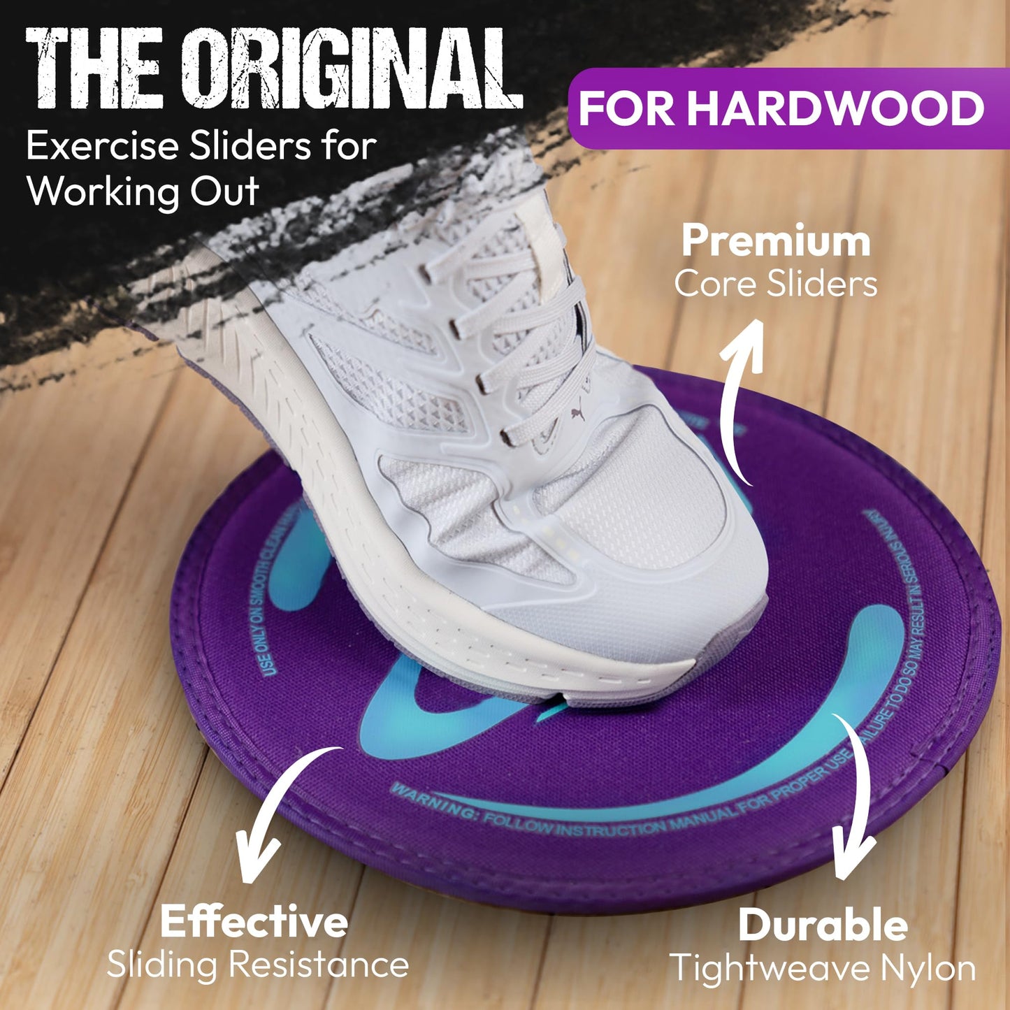 Gliding Discs for Working Out - Exercise Sliders for Hardwood Floors 1 Pair Purple, Authentic Workout Sliders Disc for Full Body Resistance Workout, Includes 4 Streaming Video Workouts