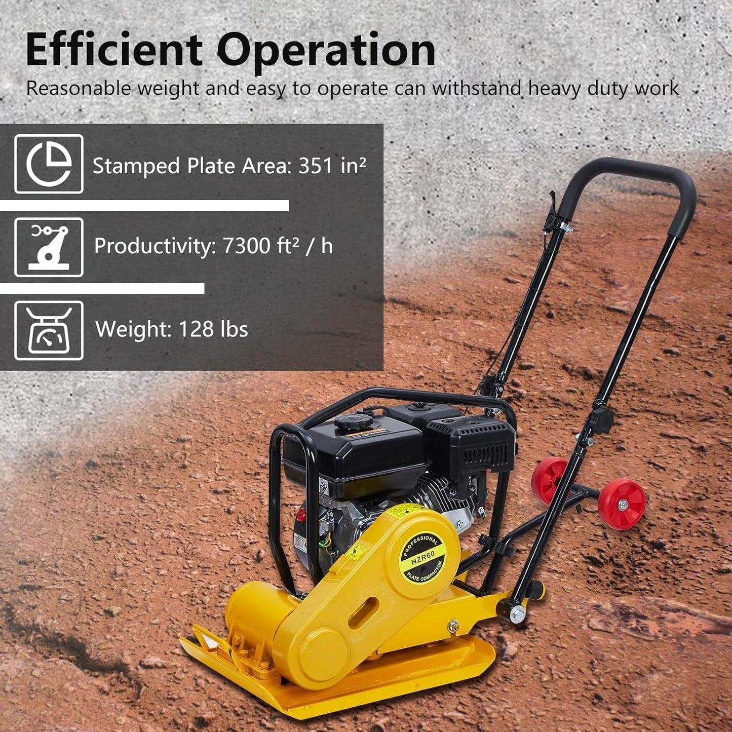 22.1X15.9" Plate Compactor, 7HP 212CC Engine, 5600 VPM, 4200Lbs Force Vibratory Compaction for Landscaping, Professional Ground Compactors for Soil Gravel Asphalt Compaction