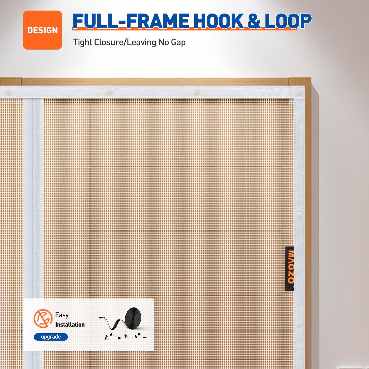 MAGZO Magnetic Screen Door Fit Door Size 36 x 80 Inch, Screen Size 38" x 81" Strong Magnet Door Mesh with Reinforced Hook & Loop for Patio, Sliding, French Door, White
