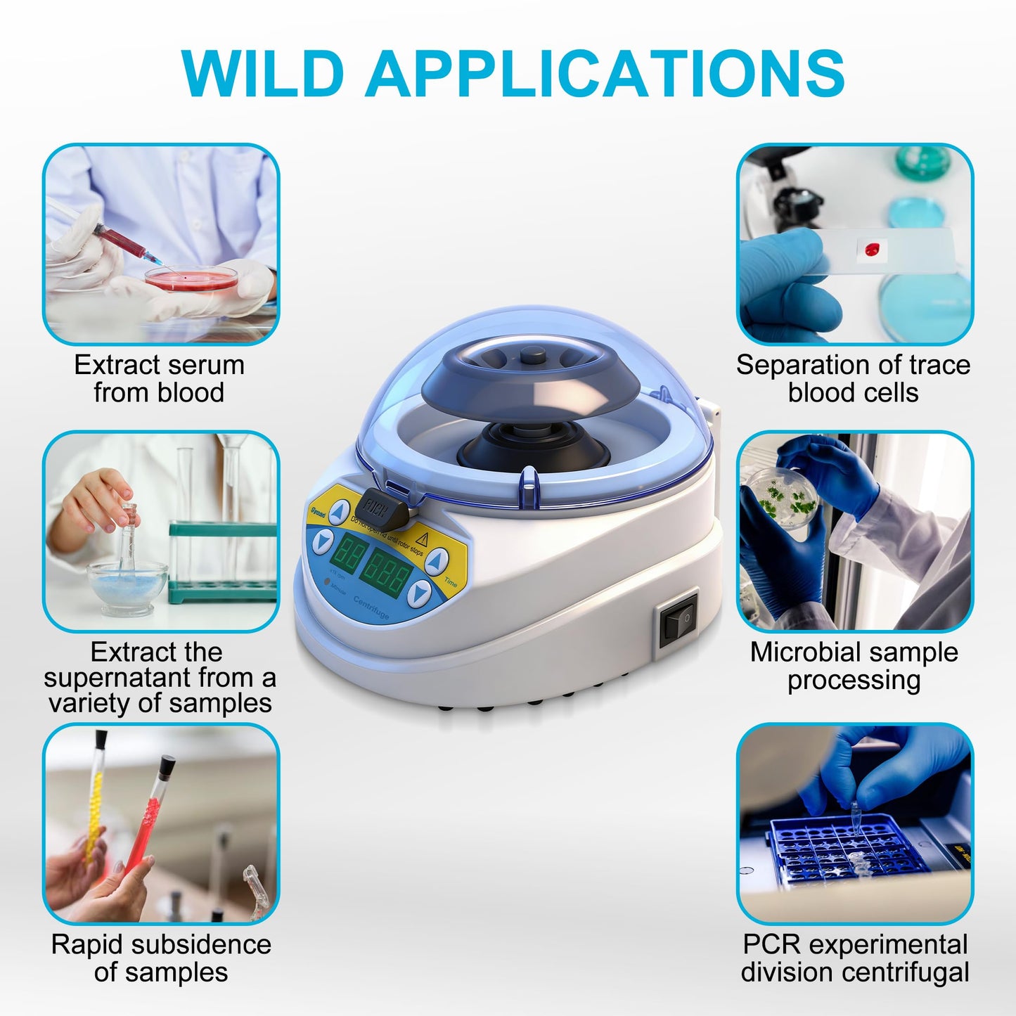 AMTAST Mini Centrifuge 10,000 RPM Adjustable Lab Benchtop Centrifuges Includes 8-Place Micro Tube Rotor & 16-Place PCR Strip Rotor Mini Desktop Centrifuge (Model AMT-M06)