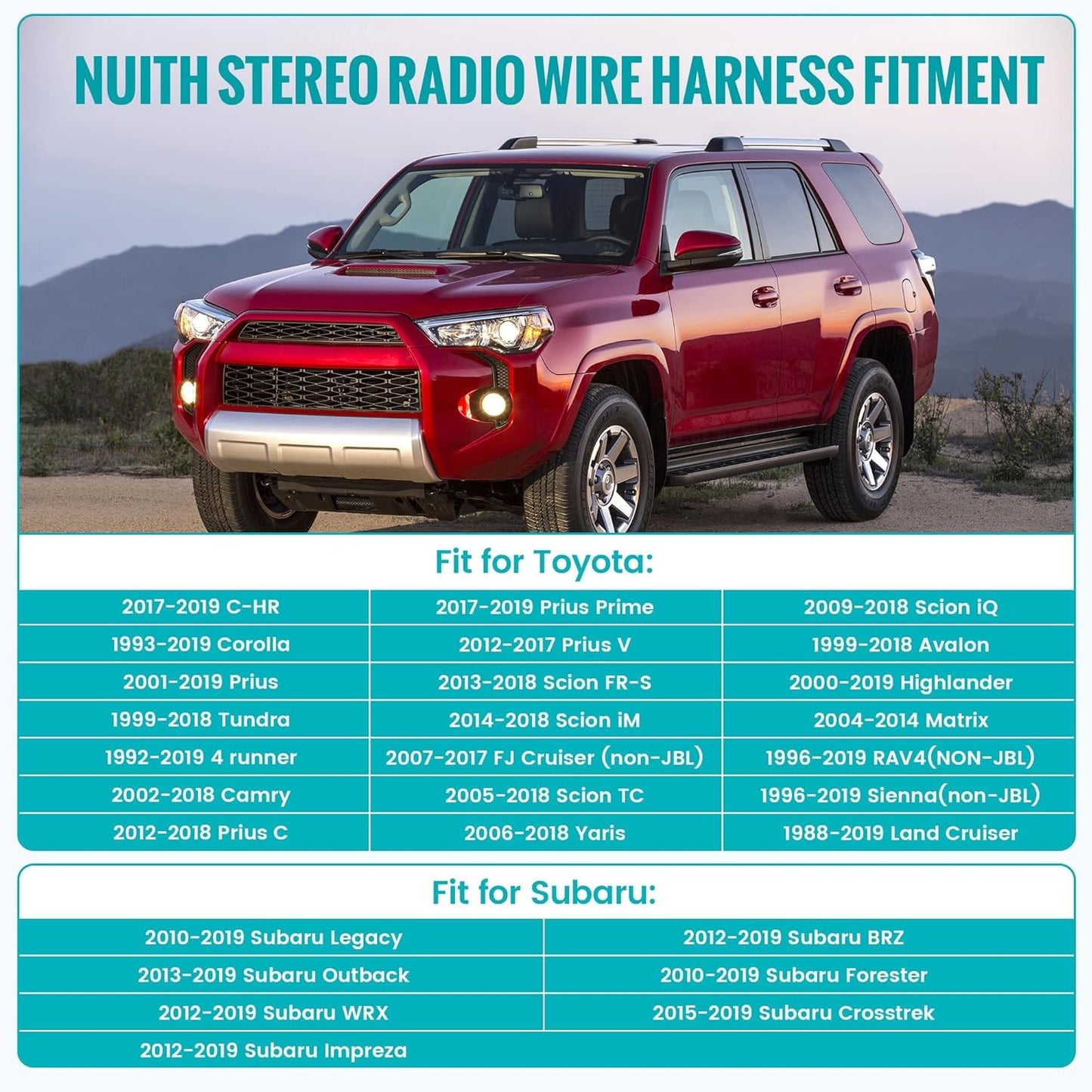 2010-2019 Subaru/1992-2019 NuIth Radio Wiring Harness Compatible with Toyota Non-JBL System, Male+Female Stereo Wiring