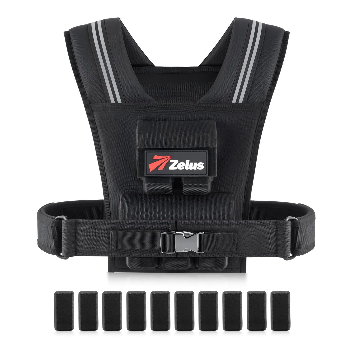 ZELUS Weighted Vest Men, 23lbs/36lbs/45lbs Adjustable Weight Vest with 10/16/20 removable Iron Weights and Reflective Strips, No-Bounce Design for Strength Training, Running, HIIT & Calisthenics