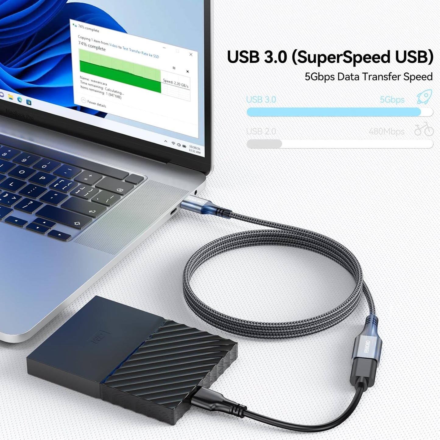 3ft Pack 2, 3.0 5Gbps 15W USB Extension Cable of Type A Data Transfer & Charging Sync Extender Male to Female for Mouse