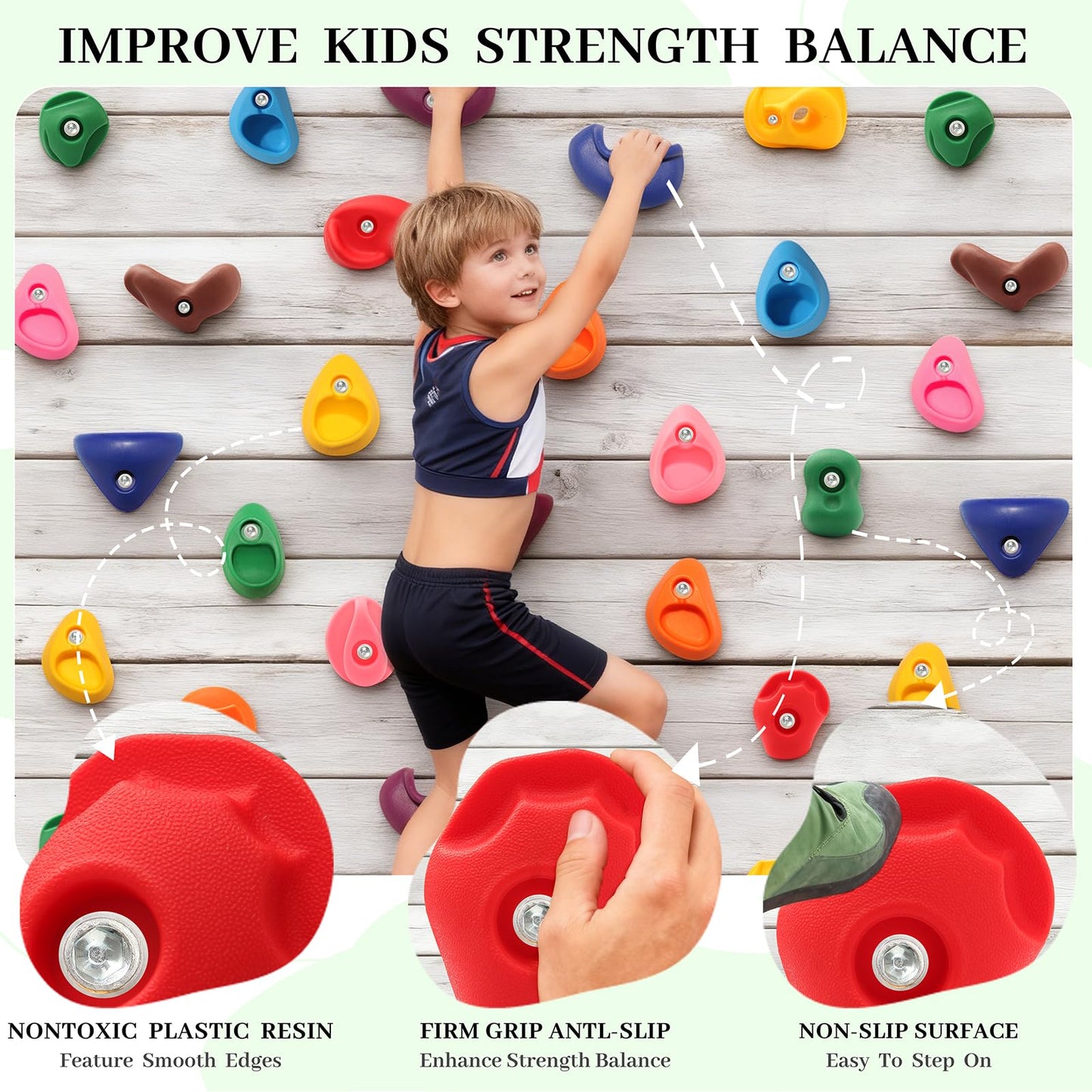 NEATATOU 32 PCS Rock Climbing Holds for Kids,Rock Climbing Wall Grips Climbing Rocks Wall Kit for Indoor and Outdoor Playground Play Set with Hardware （Style A）