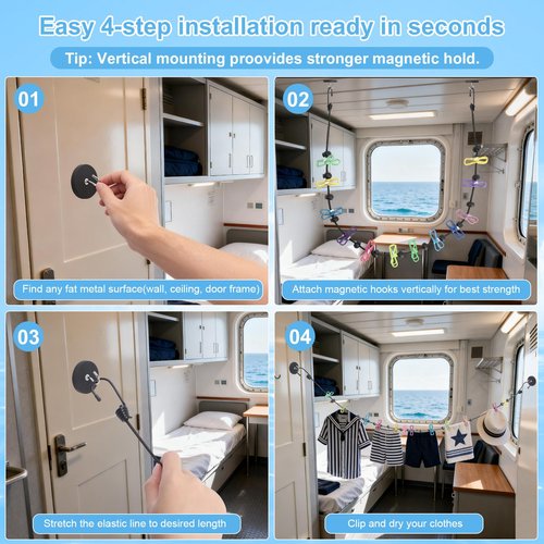 Magnetic Clothesline for Cruise Ship Cabin Approved - Portable Travel Clothes Line,Strong Rubber Coated Non-Scratch Magnets,Travel Clothesline for Cruise Ship Essentials(Updated Stronger Magnets)