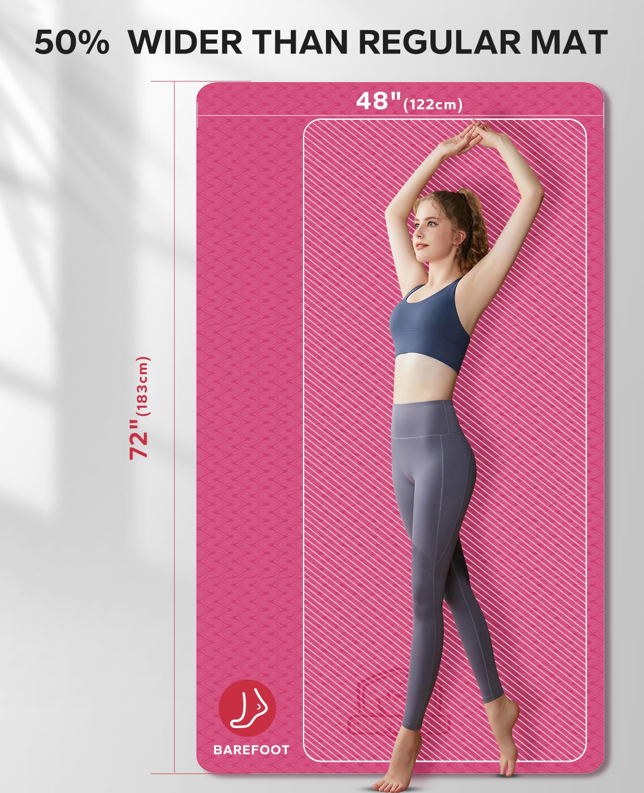 HAPBEAR Extra Large Yoga Mat - 72"x48"x6mm (1/4 inch), Non-Slip, Durable,Thick Wide Exercise Mat for Home Workouts, Yoga, Pilates, Stretching and Cardio Workouts