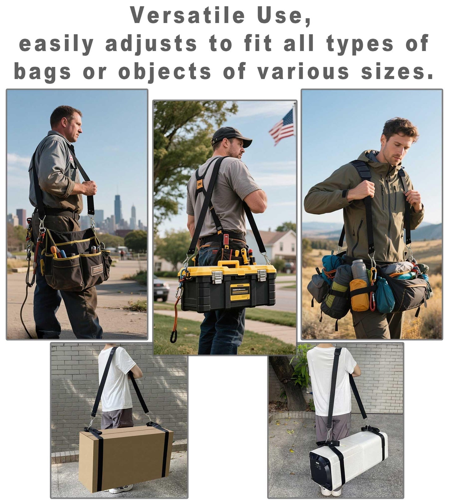 Heavy Duty Shoulder Strap, Supports Weight up to 100 lbs, Adjustable 48" to 74", Multi-Purpose Shoulder Belt with Metal Carabiners for Moving Straps & Replacement for Bags and Luggages