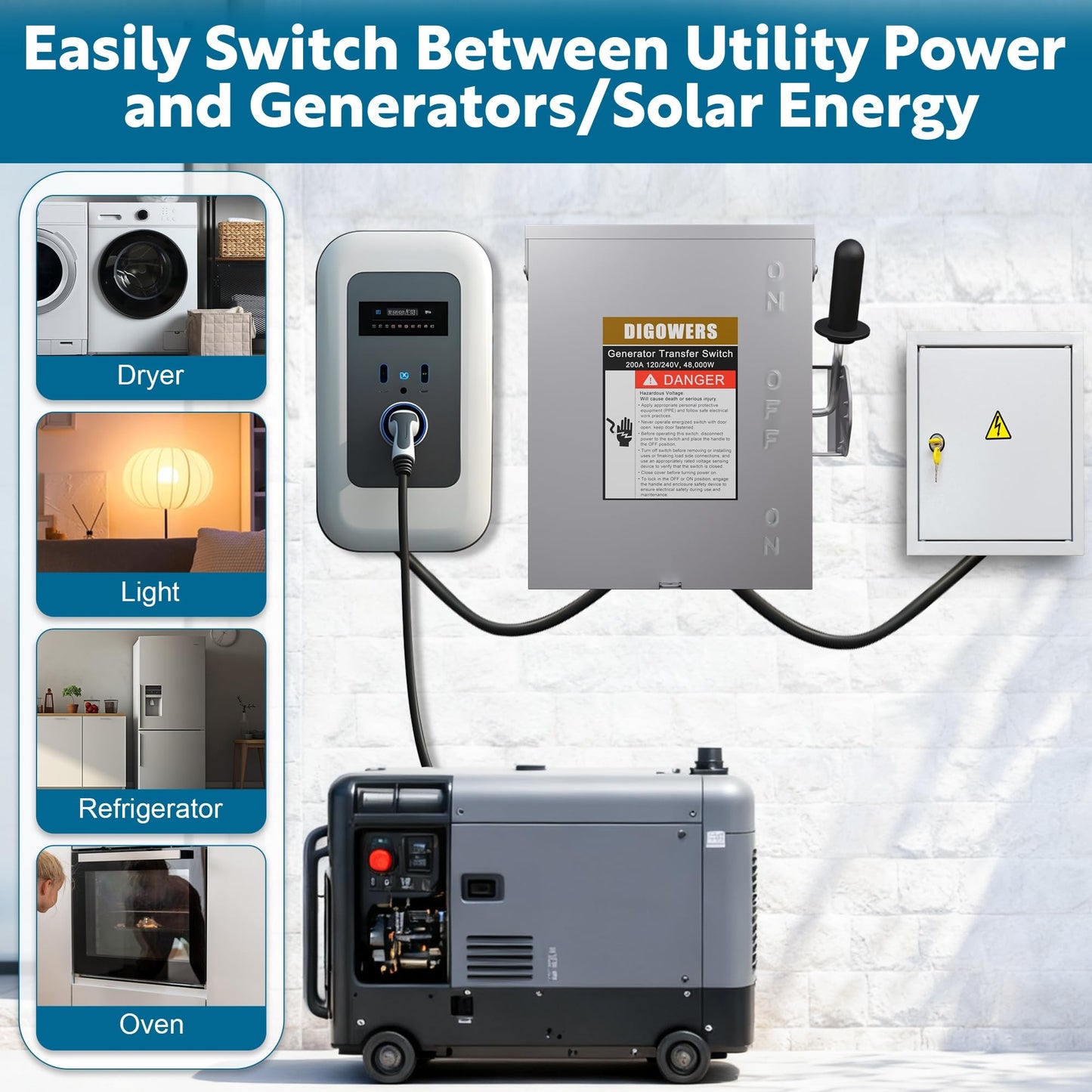 200A 2 Pole Generator Transfer Switch, 120/240V Manual Transfer Switch for Home Generator, 48000W General-Duty Double-Throw Heavy Duty Safety Switches for Indoor and Outdoor