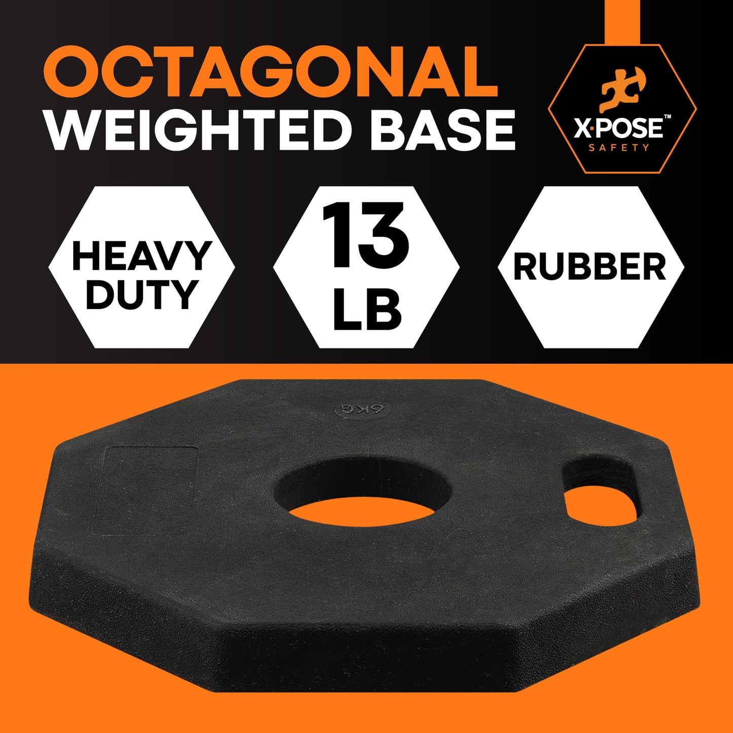 Xpose Safety 45" Orange Delineator Posts with Base, 3-Pack – T Top, 10" Reflective Band, 13 lb Rubber Base – Traffic, Parking, Construction, Events