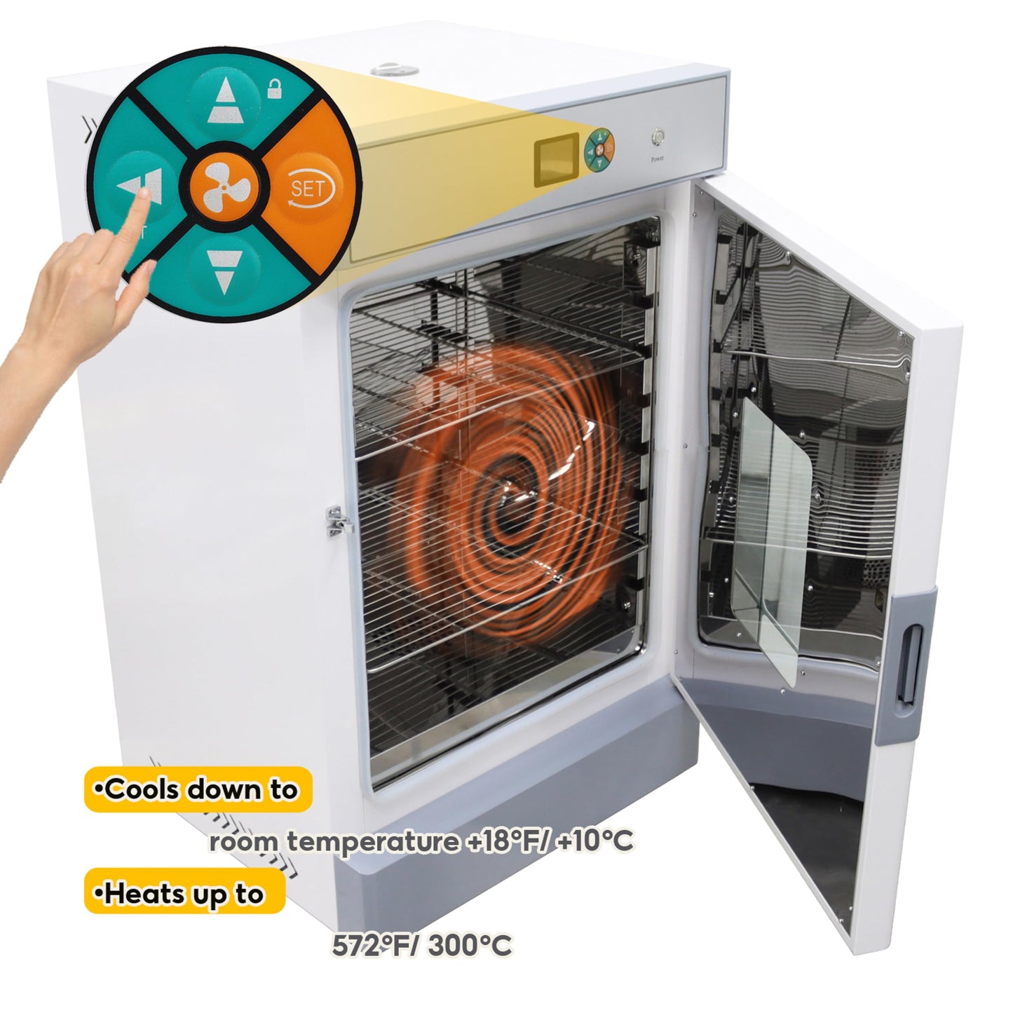 TECHTONGDA Digital Forced Air Convection Drying Oven Heat Treat Industrial Lab Temperature Control Independent Control Fan 7.42 Cu ft (18.9 * 23.8 * 27.4inch Chamber) 220V