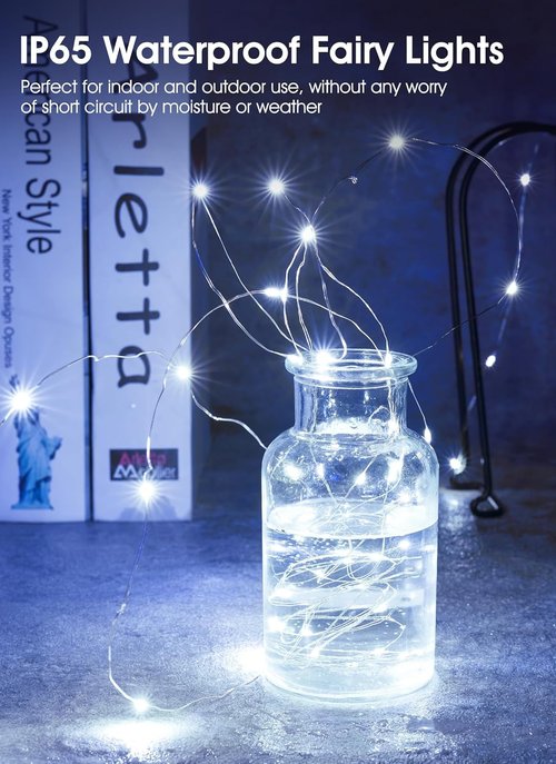 Brightown 24 Pack Fairy Lights - 7Ft Battery Operated Mini String Lights | Waterproof Silver Wire for Bedroom, Patio, Wedding & Christmas Decor (Pure White)