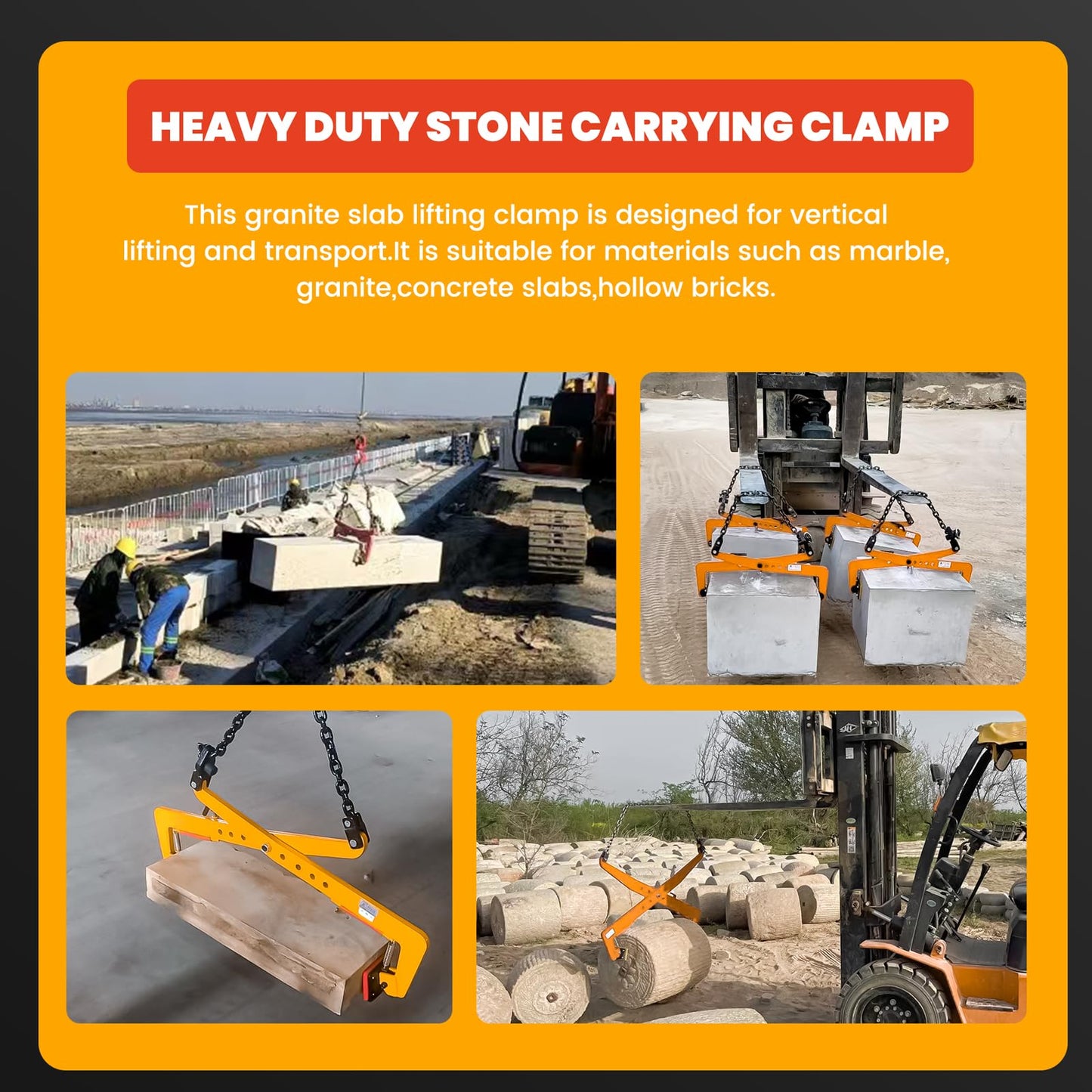 GRYVOZE 716 lbs Granite Slab Lifting Clamp, Adjustable Range: 4.7"-14", Heavy Duty Stone Scissor Lifter Clamp for Carrying and Vertical Transport of Marble, Concrete Blocks, Slate Sheets, Curb Stones