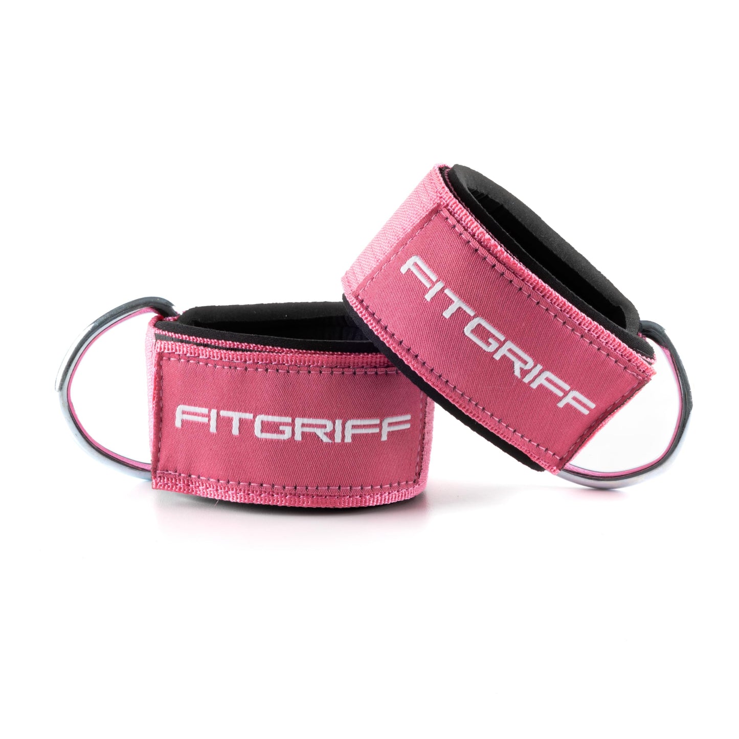 Fitgriff® Ankle Straps V2 for Cable Machine (2 Pieces) - Gym Workout Equipment - Leg Pulley Attachment, Kickback Straps (Pink)