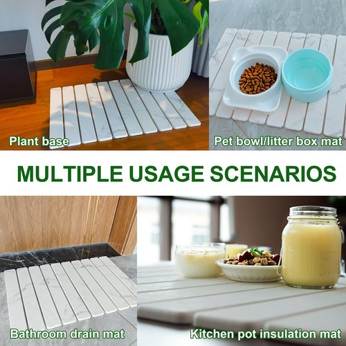 Large Stone Dish Drying Mat for Kitchen Counter, 24"×16" Quick Dry Collapsible Diatomaceous Earth Mat – Super Absorbent Foldable Drying Pad for Dishes (Marble White, 23.2" x 15.4")