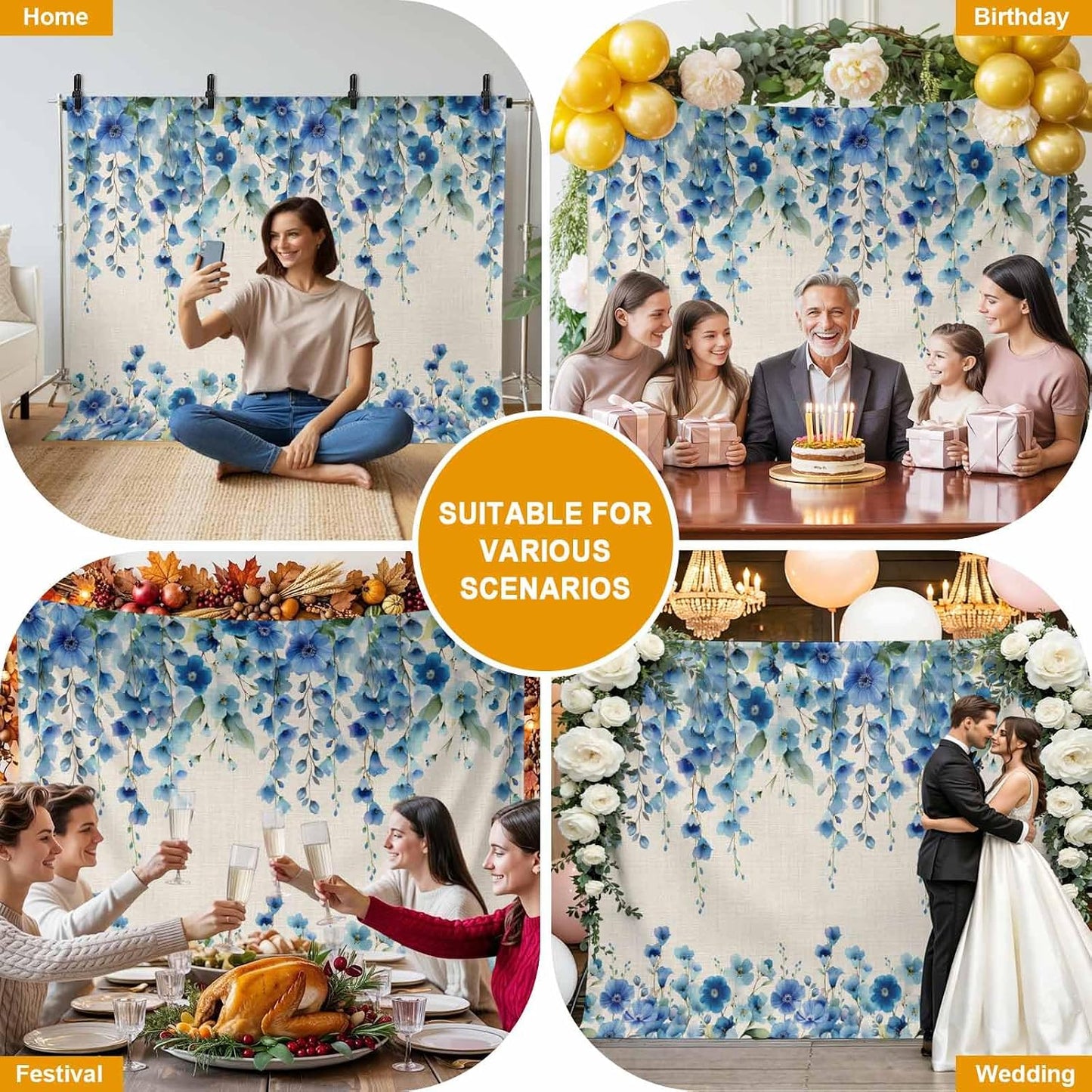 Znujuabbrel 10x8ft Props,Country Photography Backdrop,Retro Blue Flowers on Jam Professional Photo Backdrops