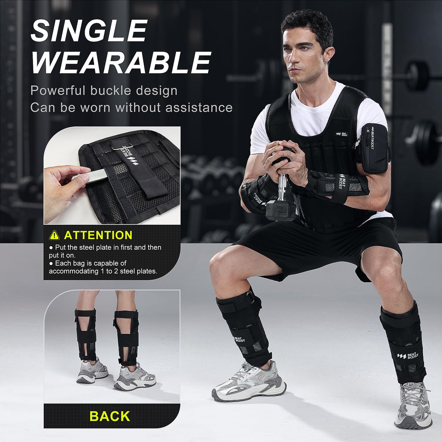 BeatBoost Ankle Wrist Weights 10lb Adjustable Leg Arm Weights for Men Walking Pilates Exercise Workout Gym Aerobics