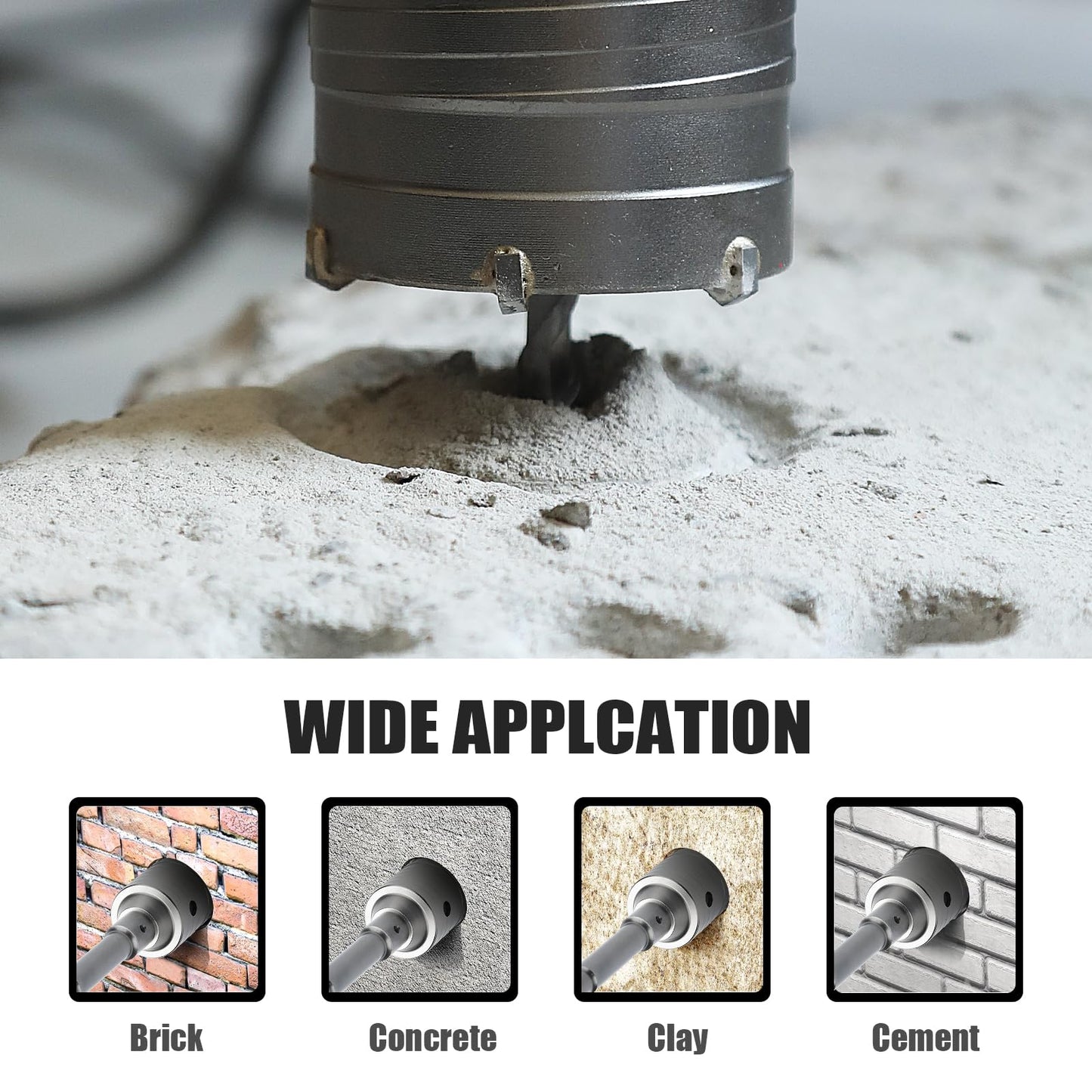 GRIXLEN 2.5 inch / 65mm Concrete Hole Saw with SDS Plus Shank Connecting Rod, 6.3mm Tungsten Carbide Tip for Concrete, Cement, Brick Wall