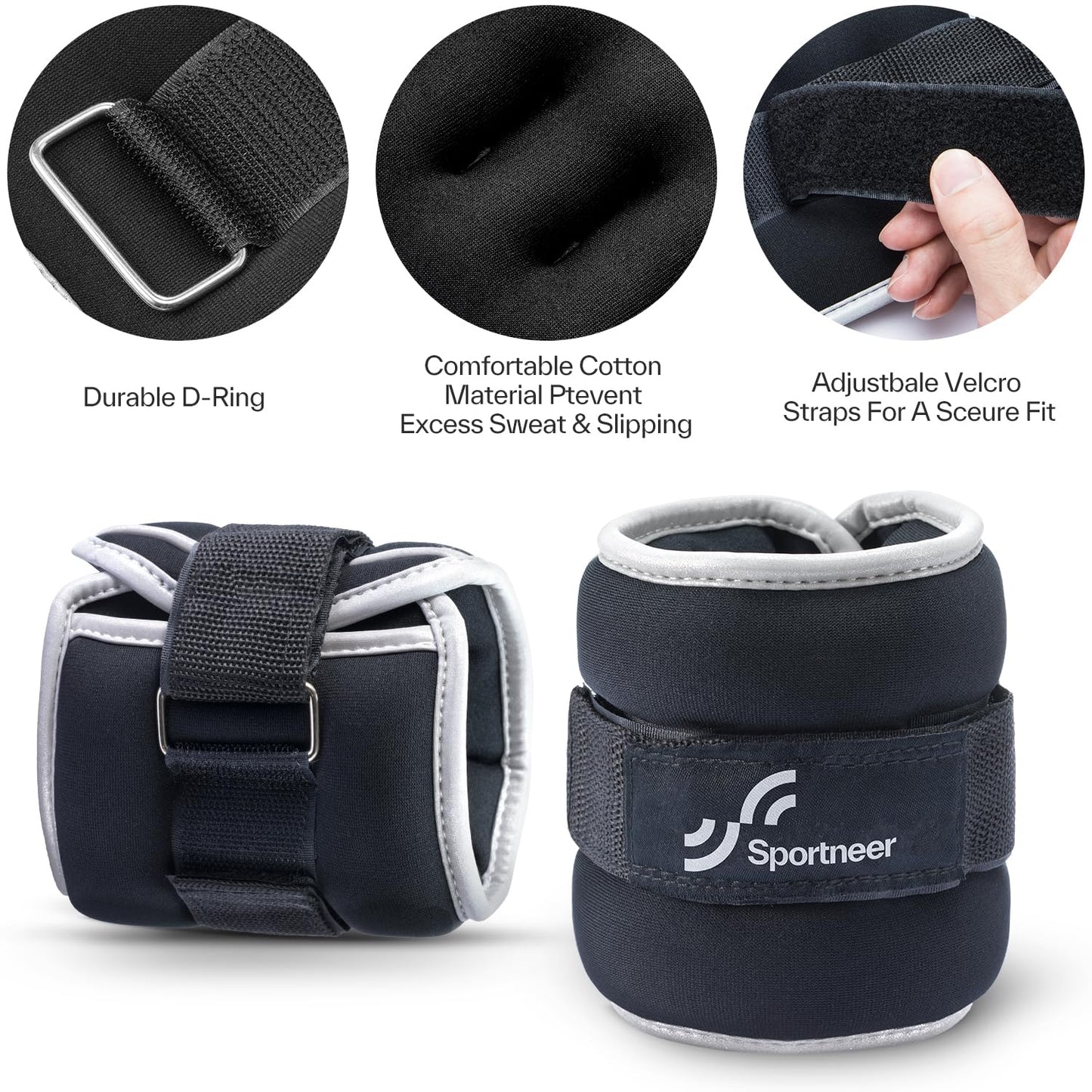 Sportneer Ankle & Wrist Weights with Reflective Straps for Women, Men & Kids – 1/2/3/4/5/10 lb Weighted Weights for Strength Training, Walking, Running, Pilates, Physical Therapy, Leg & Arm Workouts