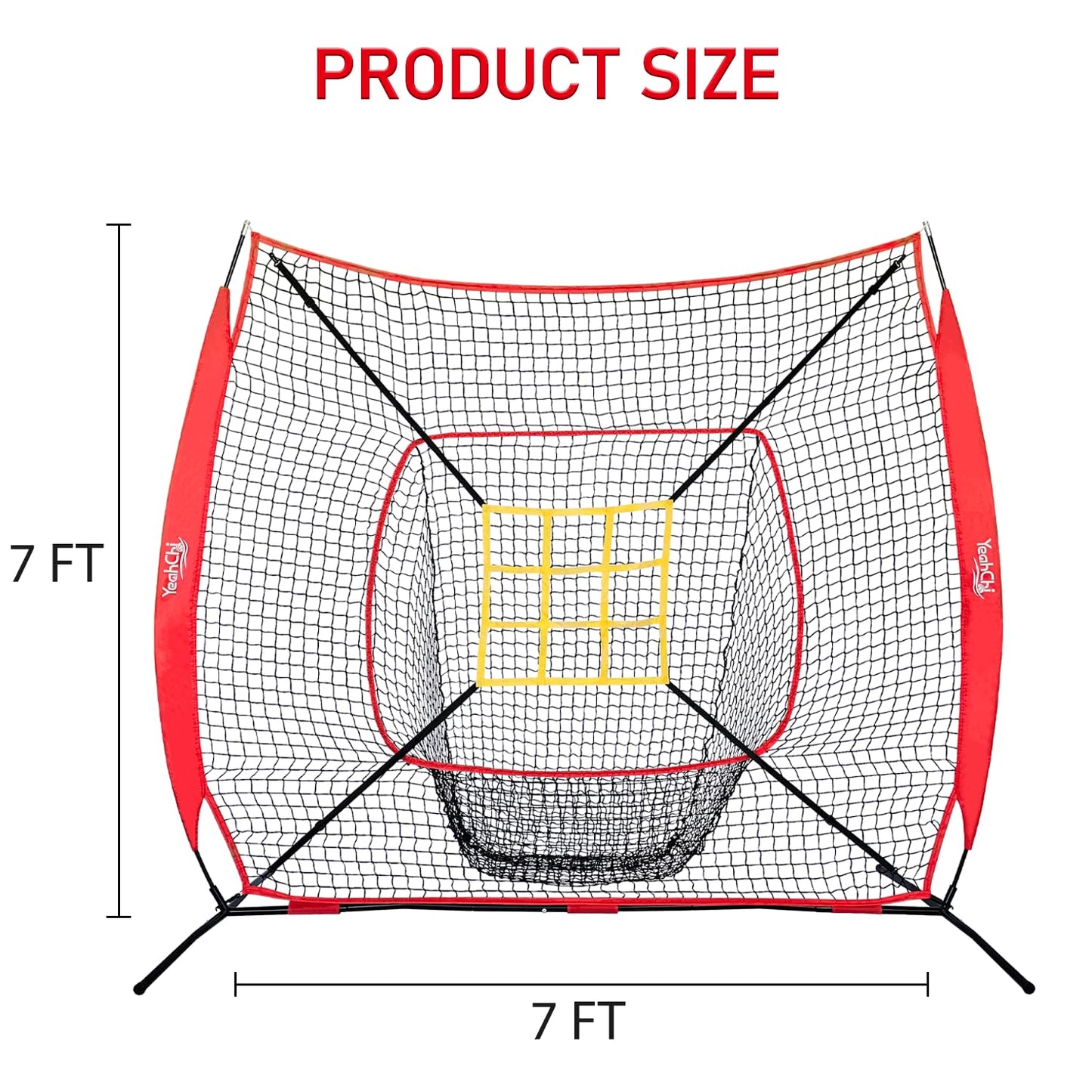 YeahChi 7×7FT Baseball net, Pitching net with Strike Zone Target, Baseball&Softball Practice net with Sturdy Bow Frame and Stable Base,Portable Practice net for All Ages and All Skilled Levels