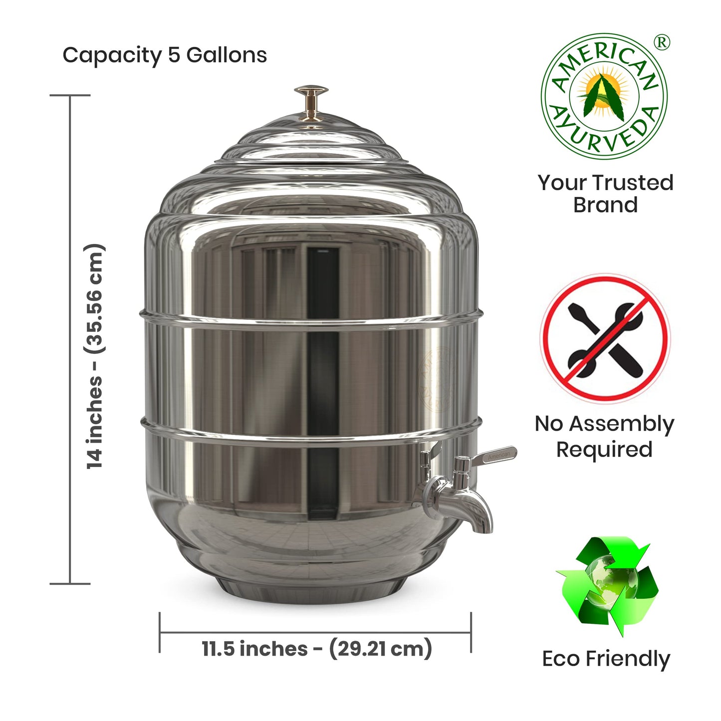 5 Gallon Counter Top Stainless Steel Beverage Dispenser with Faucet Spigot, handle and Lid to Dispense Chilled Water, Beverages, Tea, Soda, Juice