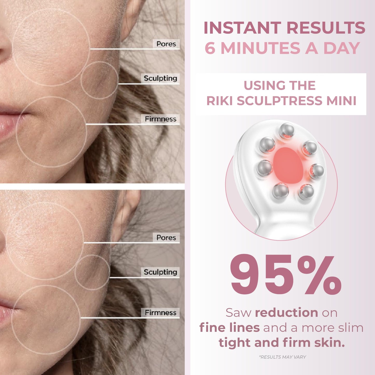 RIKI LOVES RIKI Sculptress Mini Facial Massage Tool, Portable E*M*S & LED Face Massager with Vibration, Compact Skin Sculpting Device for Lifting, Toning & De-Puffing
