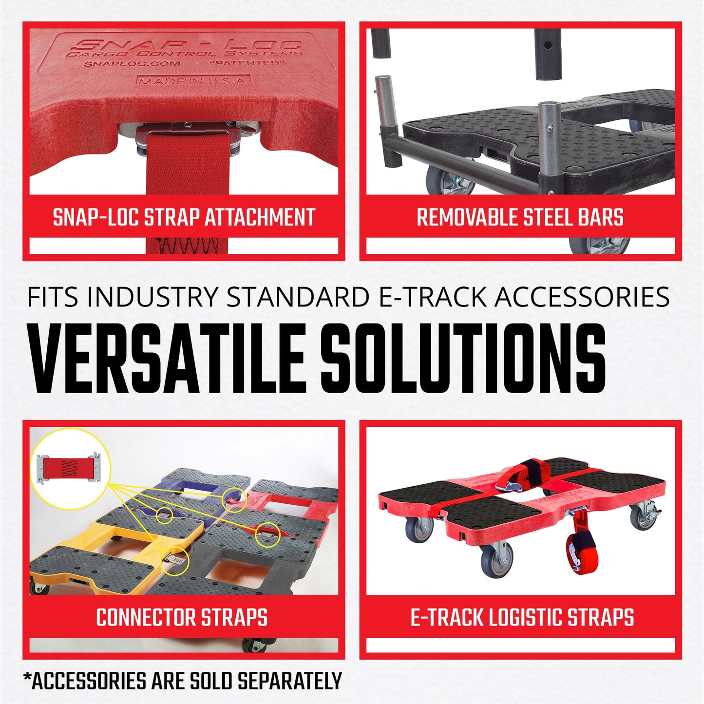 SNAP-LOC, 4 Wheel Dolly, 1,200 lb Professional E Track Dolly, Heavy Duty Furniture Moving Cart, Modular Cargo Platform, Made in USA, Red