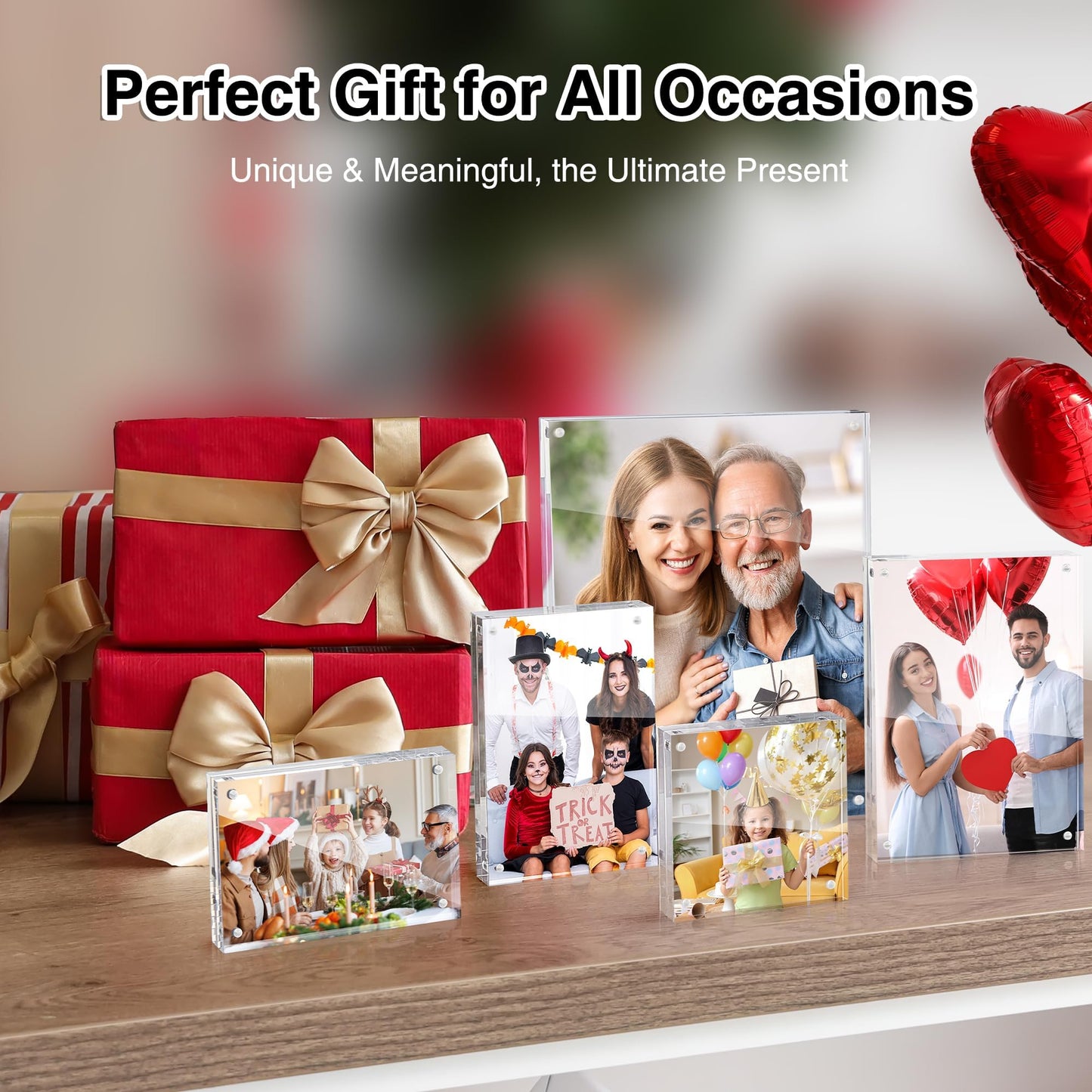 HOUSE DAY Acrylic Picture Frames 5x7, 6 Pack Magnetic 5x7 Picture Frame, Double Sided Clear 5 x 7 Photo Frame with Microfiber Cloth, Frameless FreeStanding 5x7 Frame Gift for Desktop Display