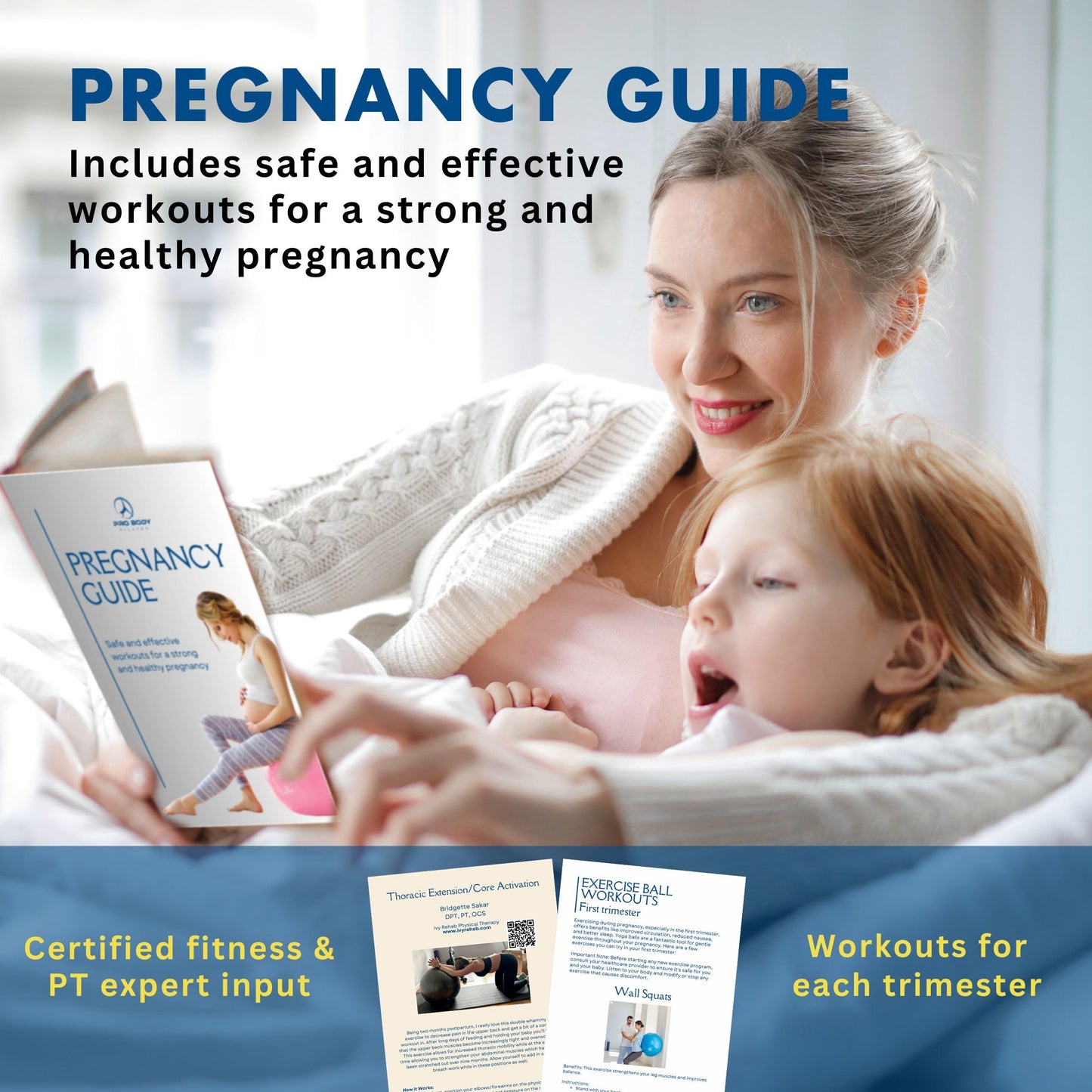 ProBody Pilates Pregnancy Ball - Yoga Ball for Pregnancy with Book, Prenatal, Labor & Postnatal Maternity Exercise (Aqua, 55 cm)