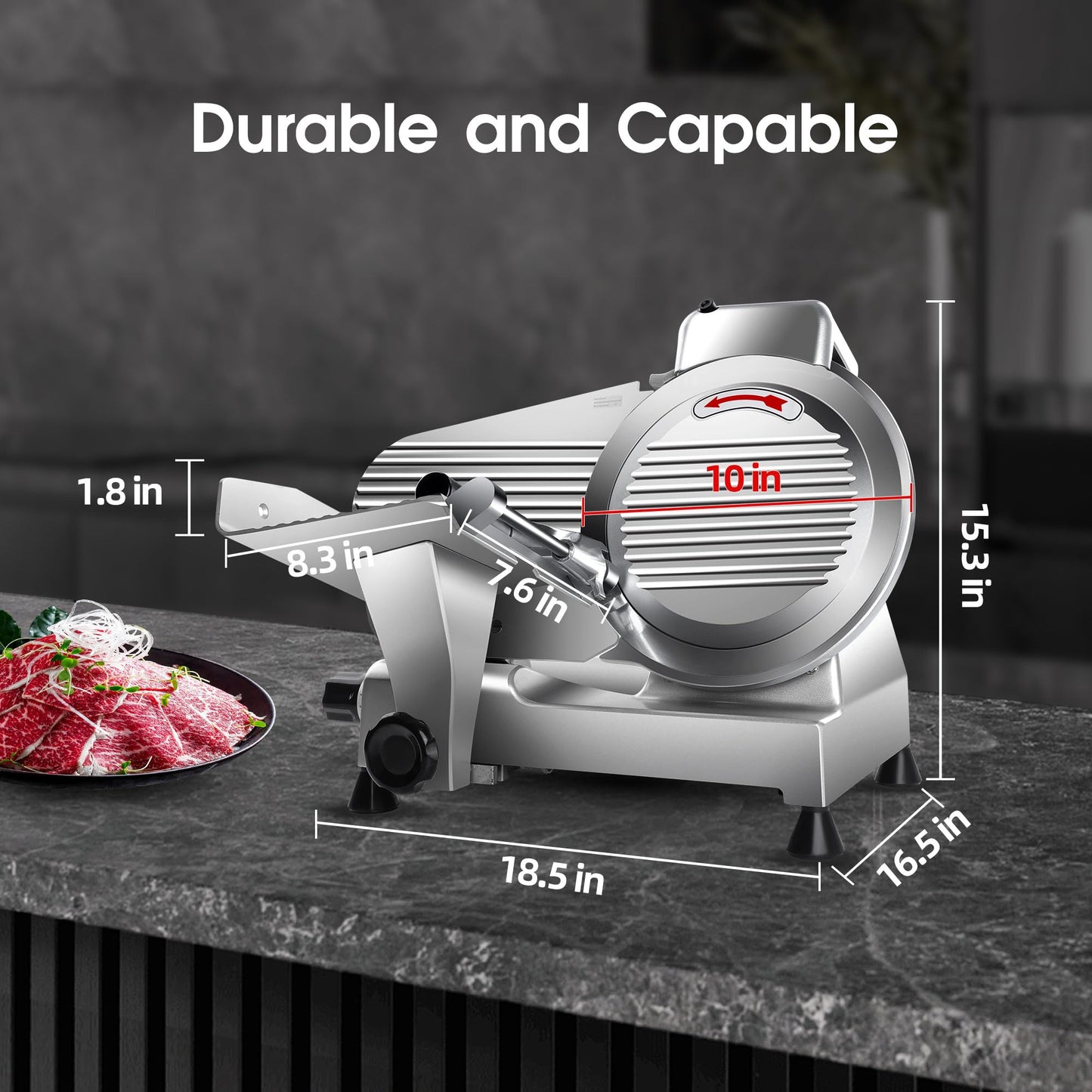 Zomagas 10 inch Commercial Meat Slicer, 240W Frozen & Cheese Slicer, Premium Chromium-plated Steel Blade, Semi-Auto, Low Noise